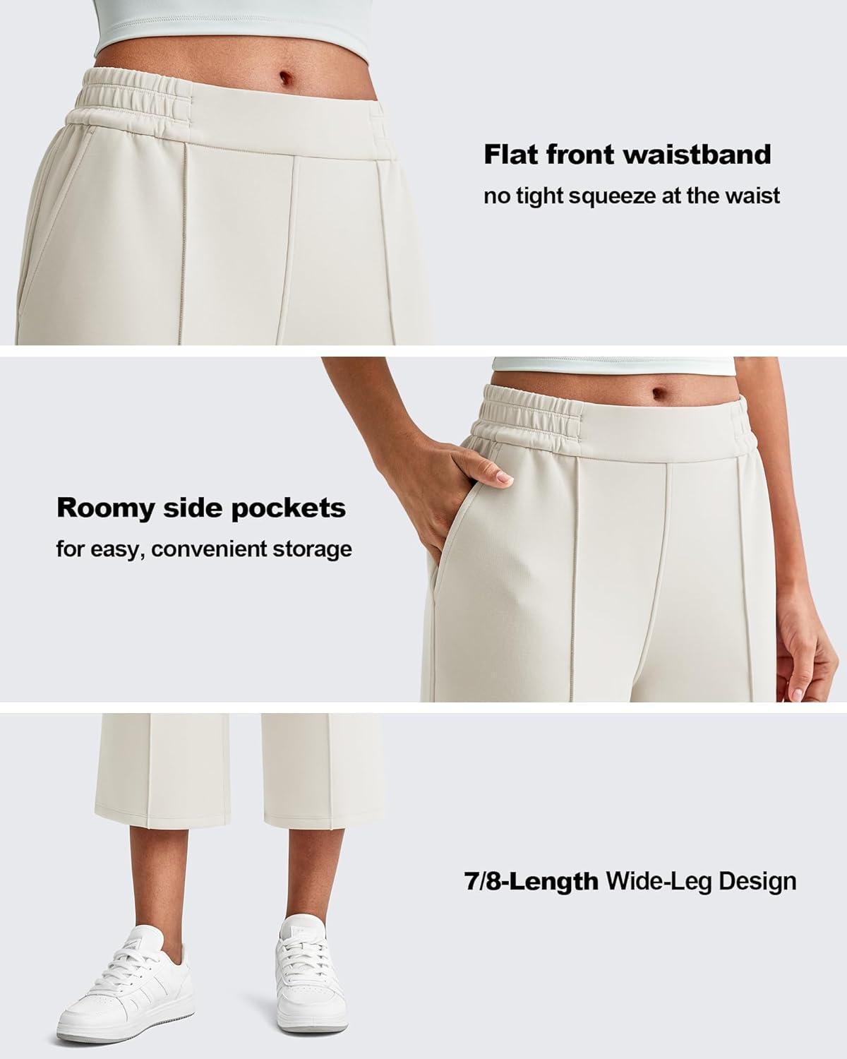 imageG4Free Smoofit Modal Soft Womens Wide Leg Capri Sweatpants High Waist Casual Lounge Cropped Pants with PocketsIvory