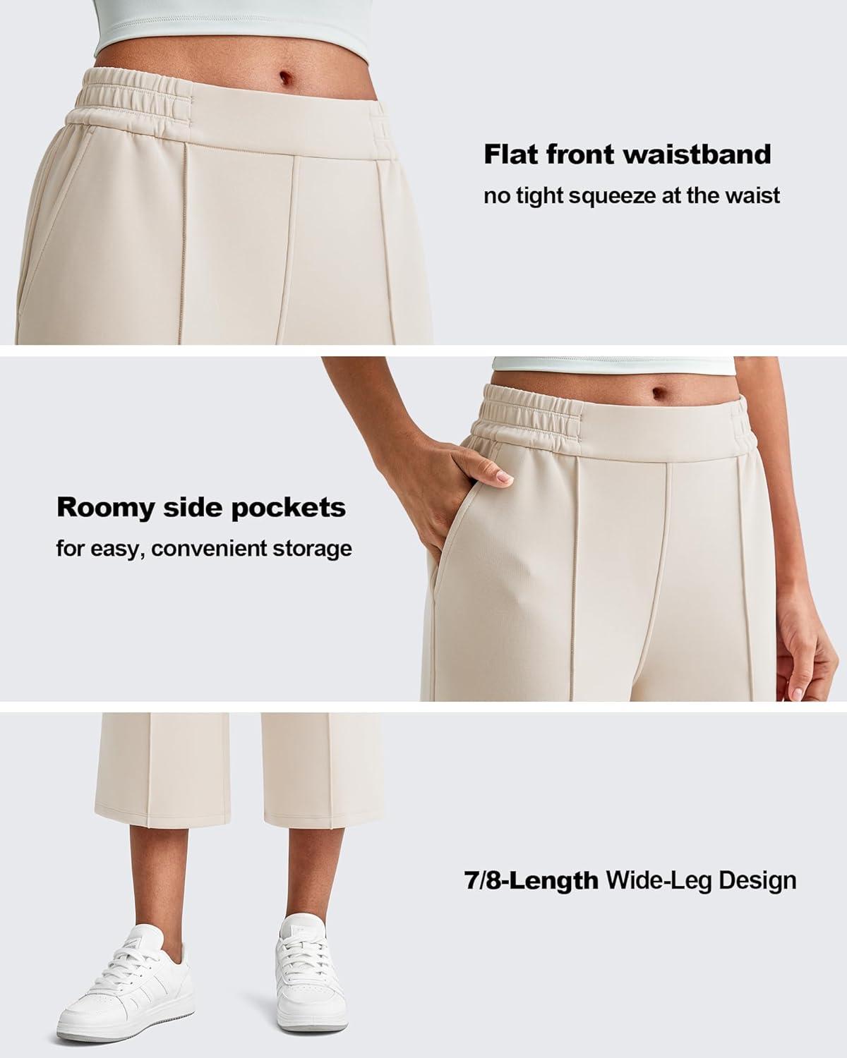 imageG4Free Smoofit Modal Soft Womens Wide Leg Capri Sweatpants High Waist Casual Lounge Cropped Pants with PocketsLight Khaki
