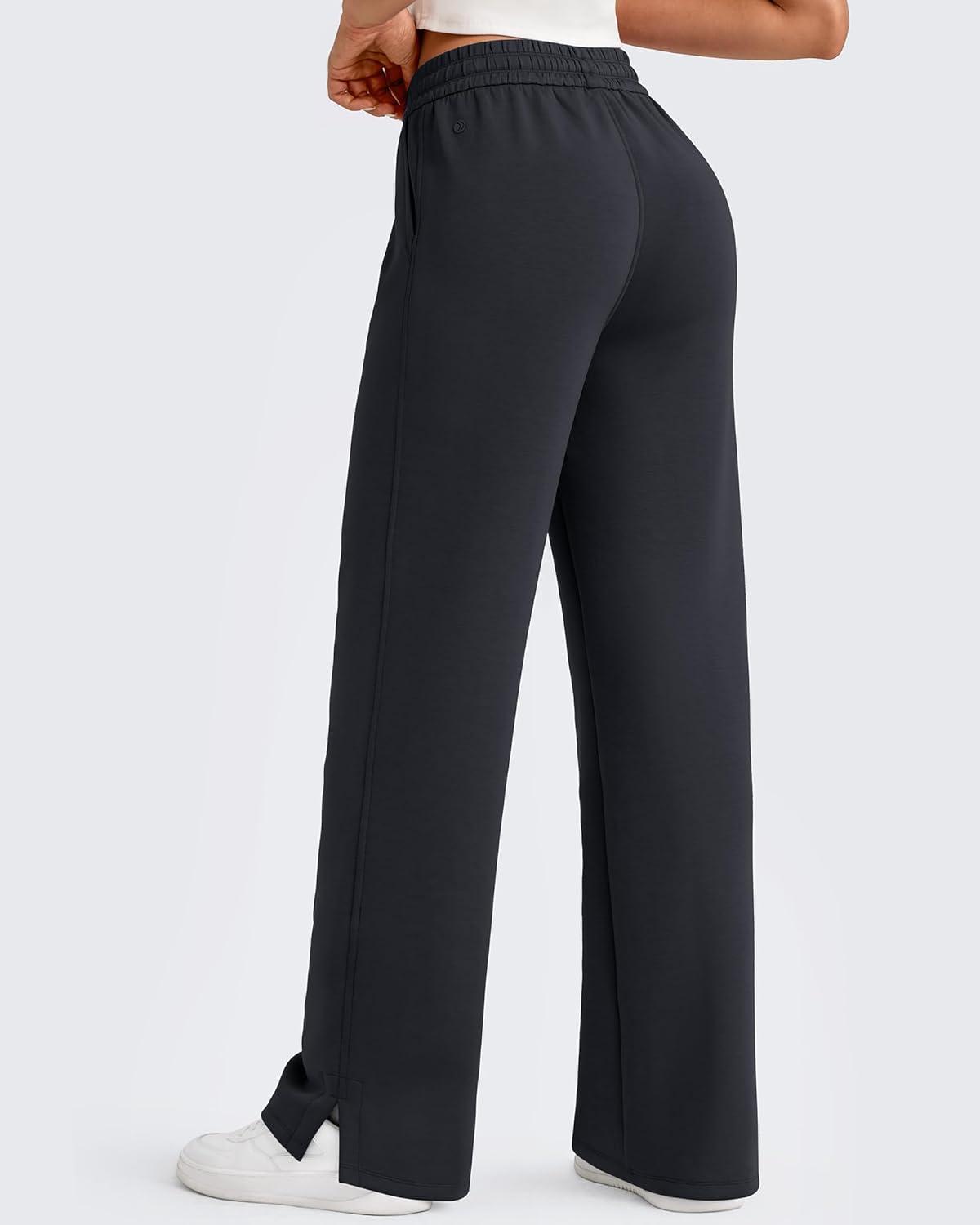 imageG4Free Smoofit Modal Soft Womens Wide Leg Sweatpants High Waisted Drawstring Side Slit Casual Lounge Pants with PocketsBlack