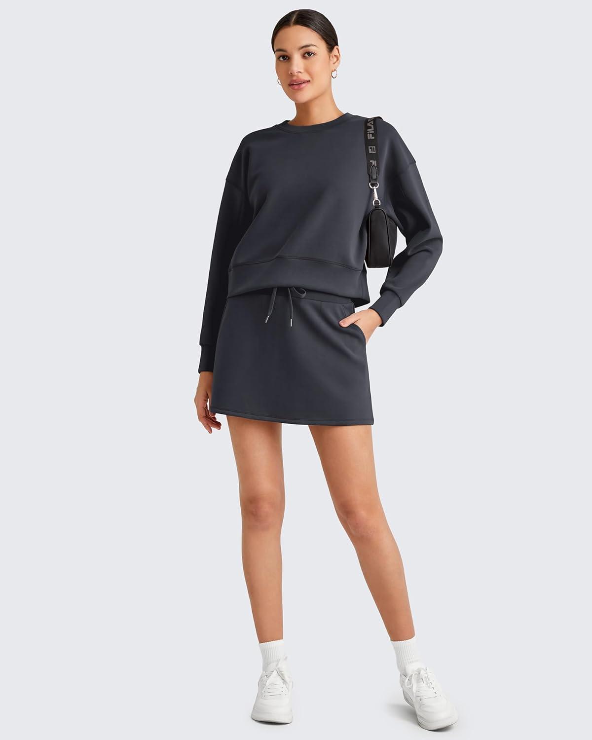 imageG4Free Smoofit Sweat Skirts for Women Soft Drawstring Summer Casual Lounge Skirt with PocketsBlack