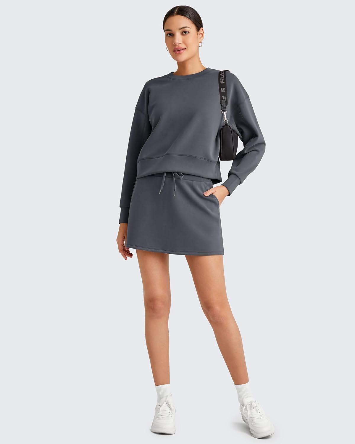 imageG4Free Smoofit Sweat Skirts for Women Soft Drawstring Summer Casual Lounge Skirt with PocketsDark Grey