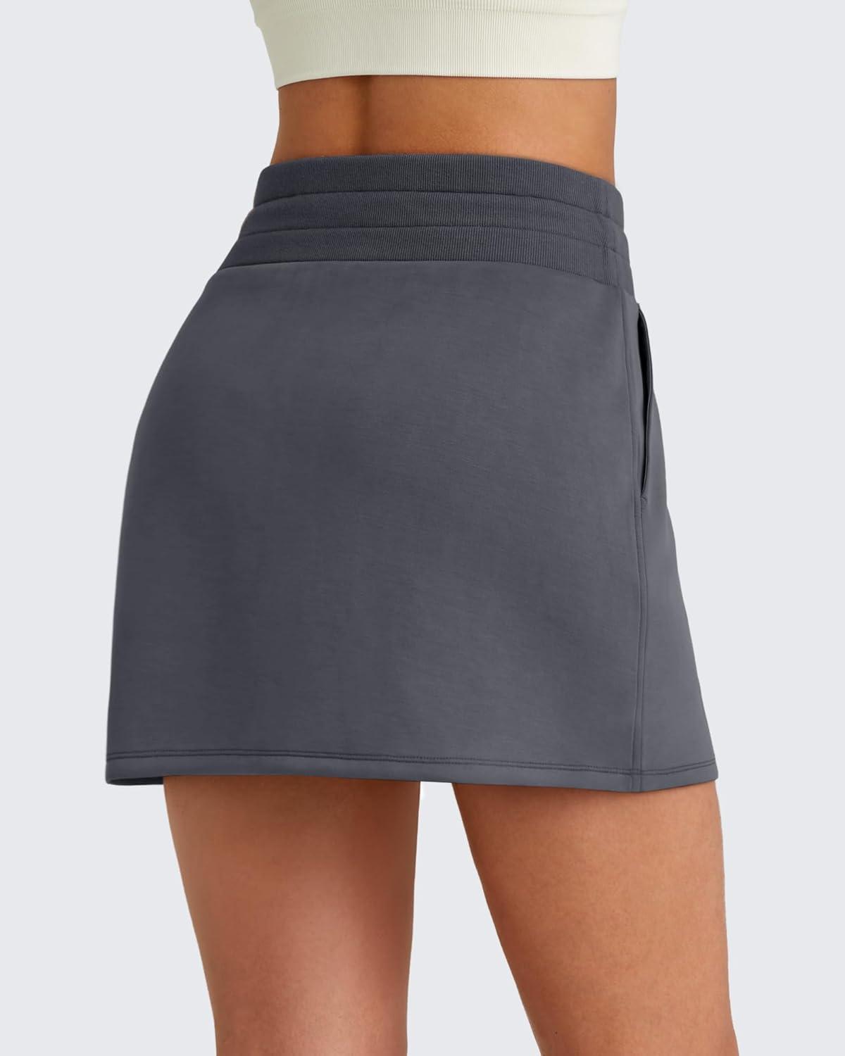 imageG4Free Smoofit Sweat Skirts for Women Soft Drawstring Summer Casual Lounge Skirt with PocketsDark Grey