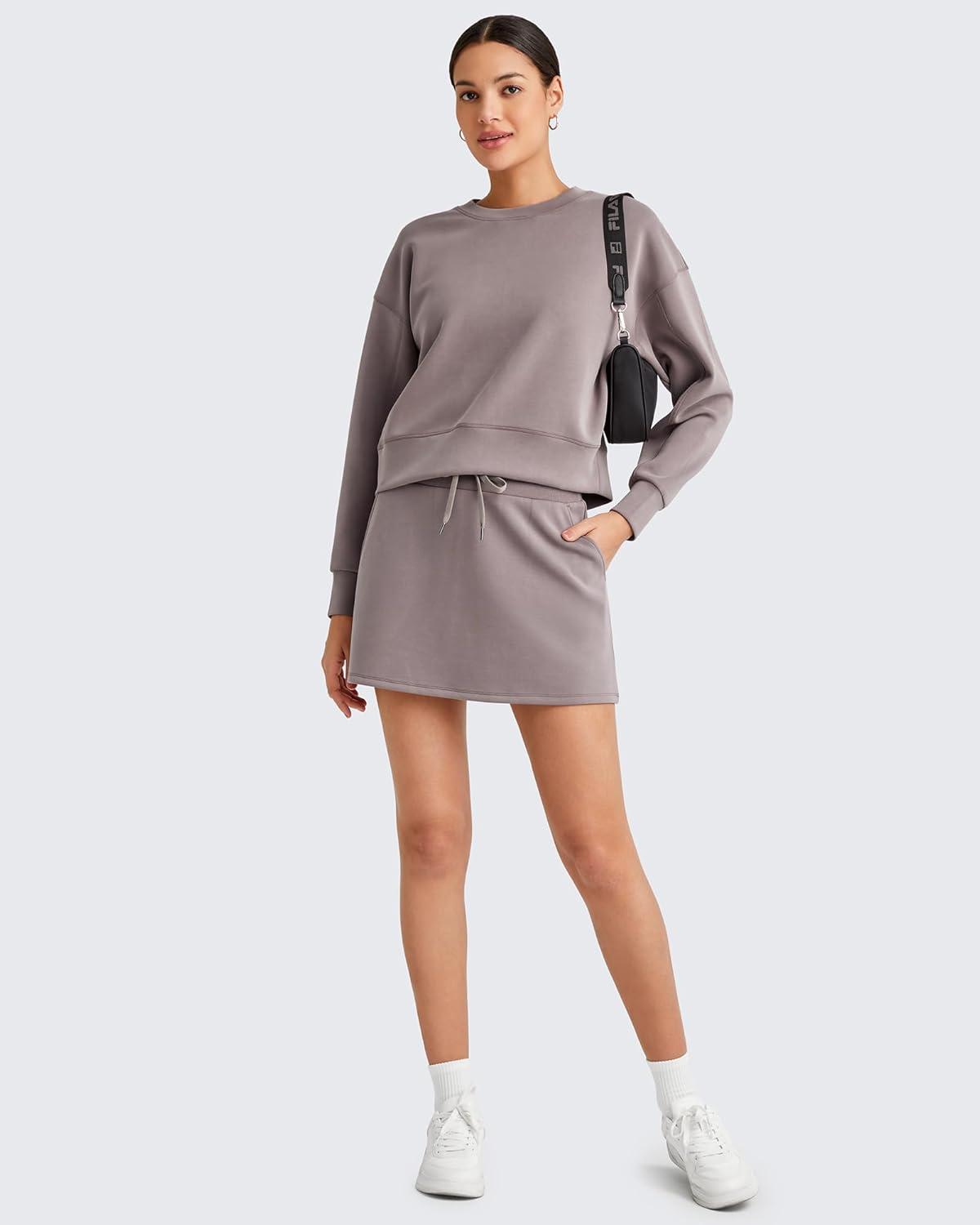 imageG4Free Smoofit Sweat Skirts for Women Soft Drawstring Summer Casual Lounge Skirt with PocketsTaupe