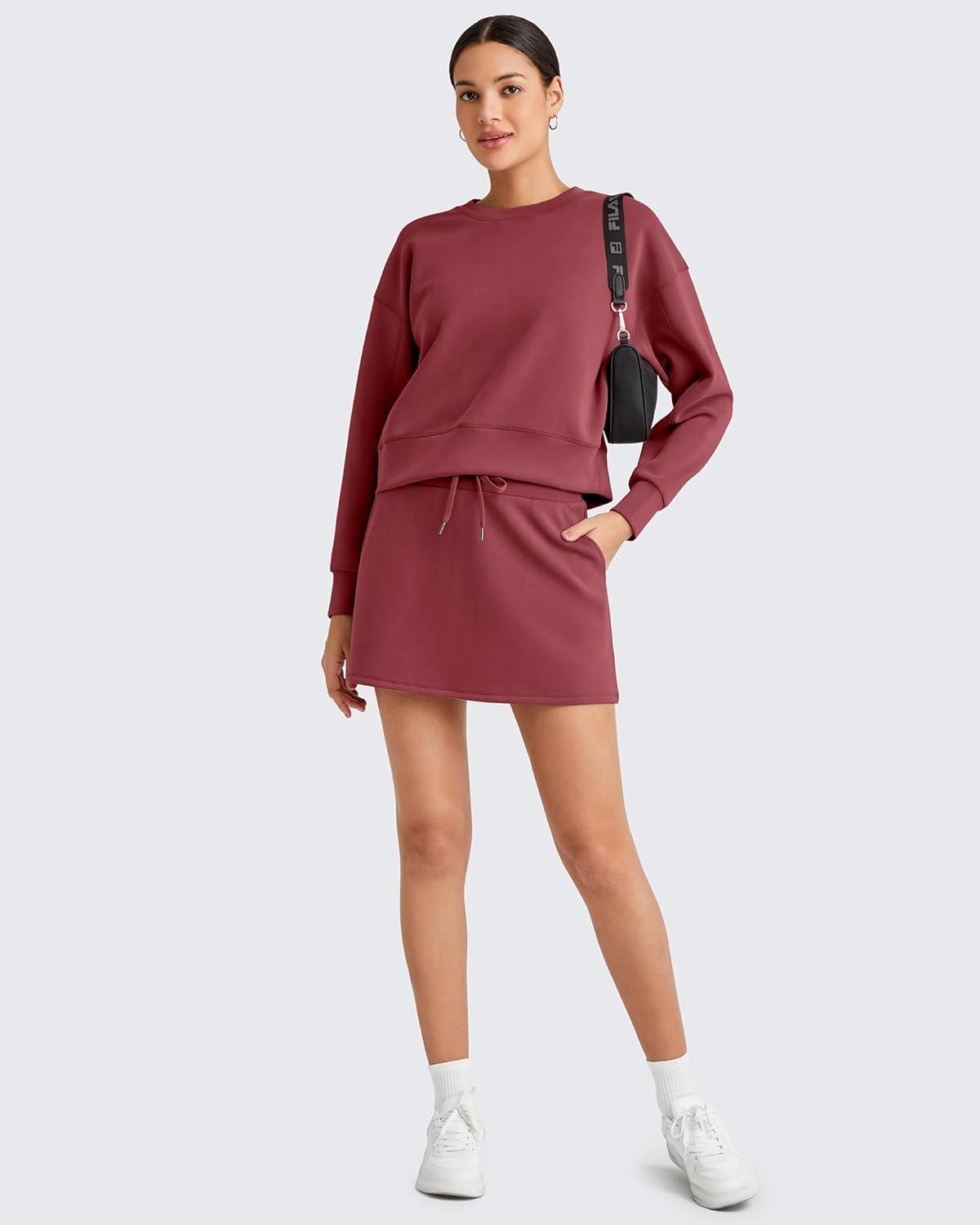 imageG4Free Smoofit Sweat Skirts for Women Soft Drawstring Summer Casual Lounge Skirt with PocketsWine