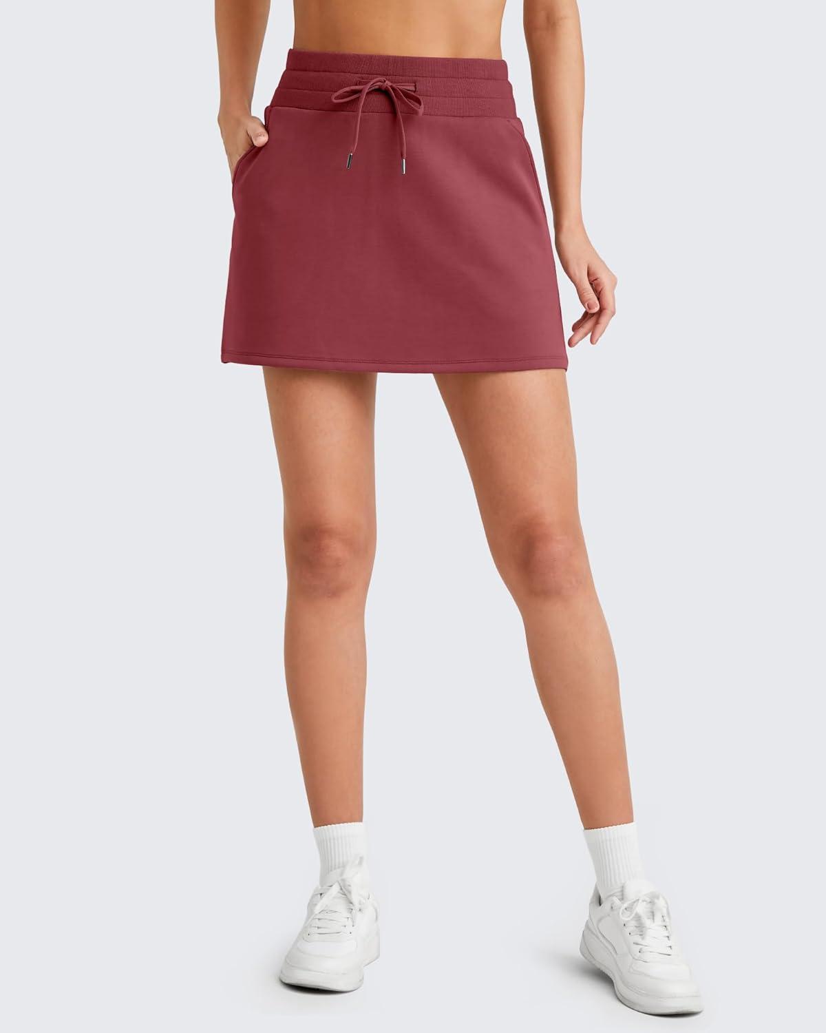 imageG4Free Smoofit Sweat Skirts for Women Soft Drawstring Summer Casual Lounge Skirt with PocketsWine