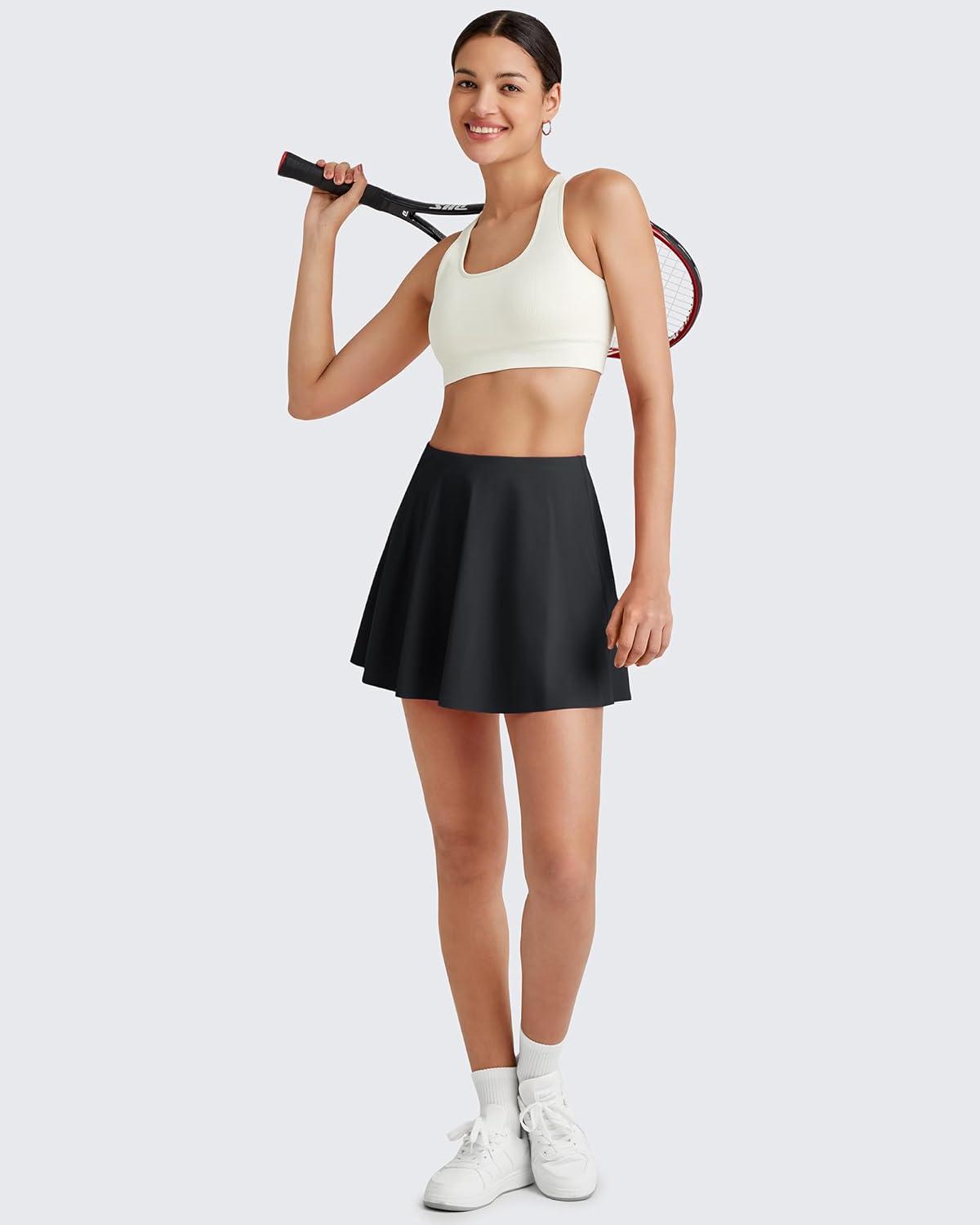 imageG4Free Tennis Skirts for Women Elastic Waist Pleated Casual Athletic Golf Pickleball Skorts with PocketsBlack