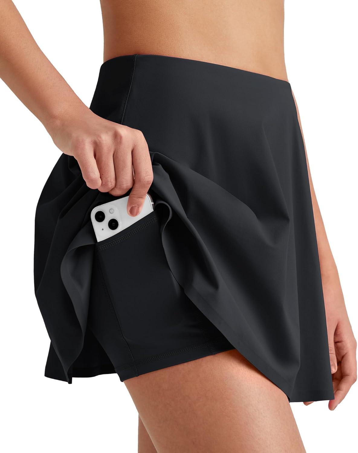 imageG4Free Tennis Skirts for Women Elastic Waist Pleated Casual Athletic Golf Pickleball Skorts with PocketsBlack