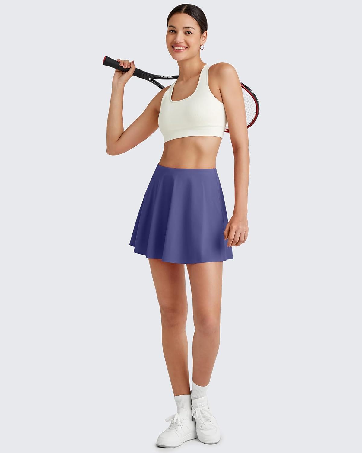imageG4Free Tennis Skirts for Women Elastic Waist Pleated Casual Athletic Golf Pickleball Skorts with PocketsDusky Purple
