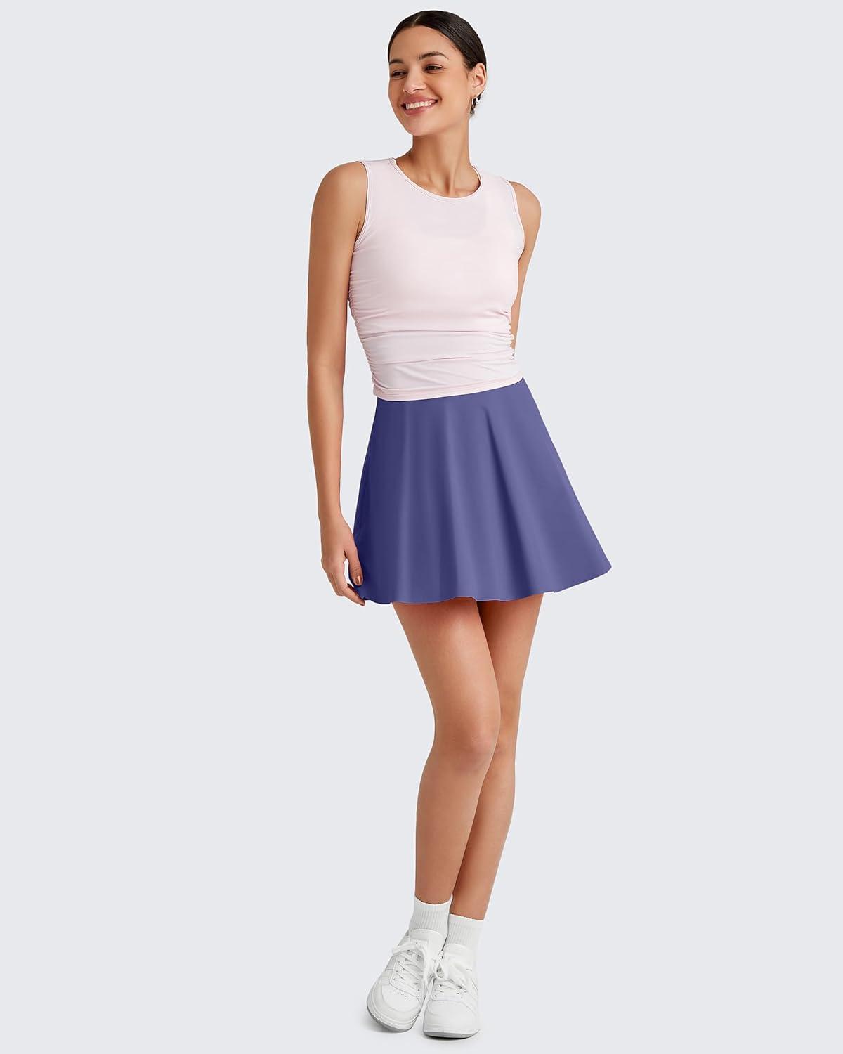 imageG4Free Tennis Skirts for Women Elastic Waist Pleated Casual Athletic Golf Pickleball Skorts with PocketsDusky Purple
