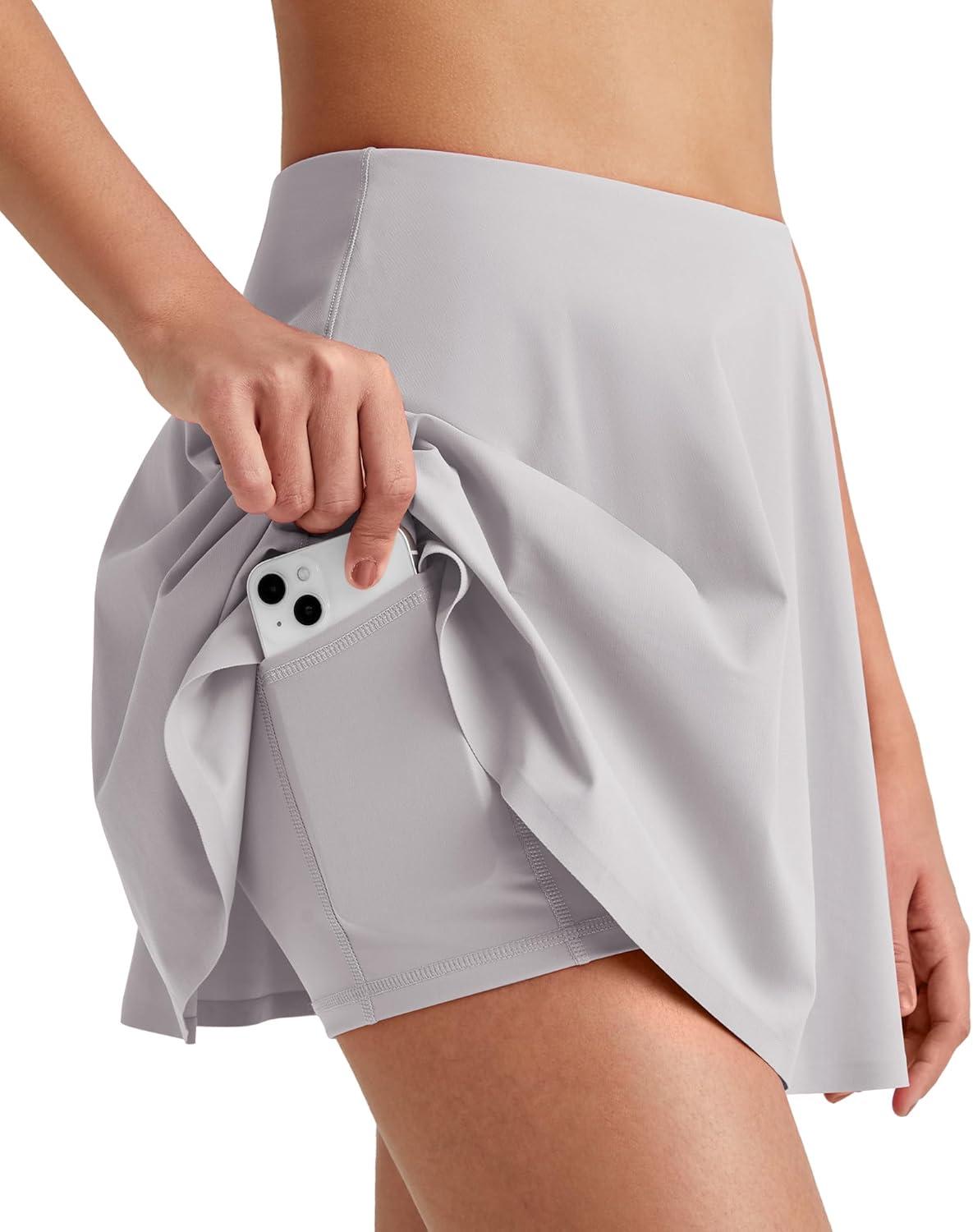 imageG4Free Tennis Skirts for Women Elastic Waist Pleated Casual Athletic Golf Pickleball Skorts with PocketsGrey