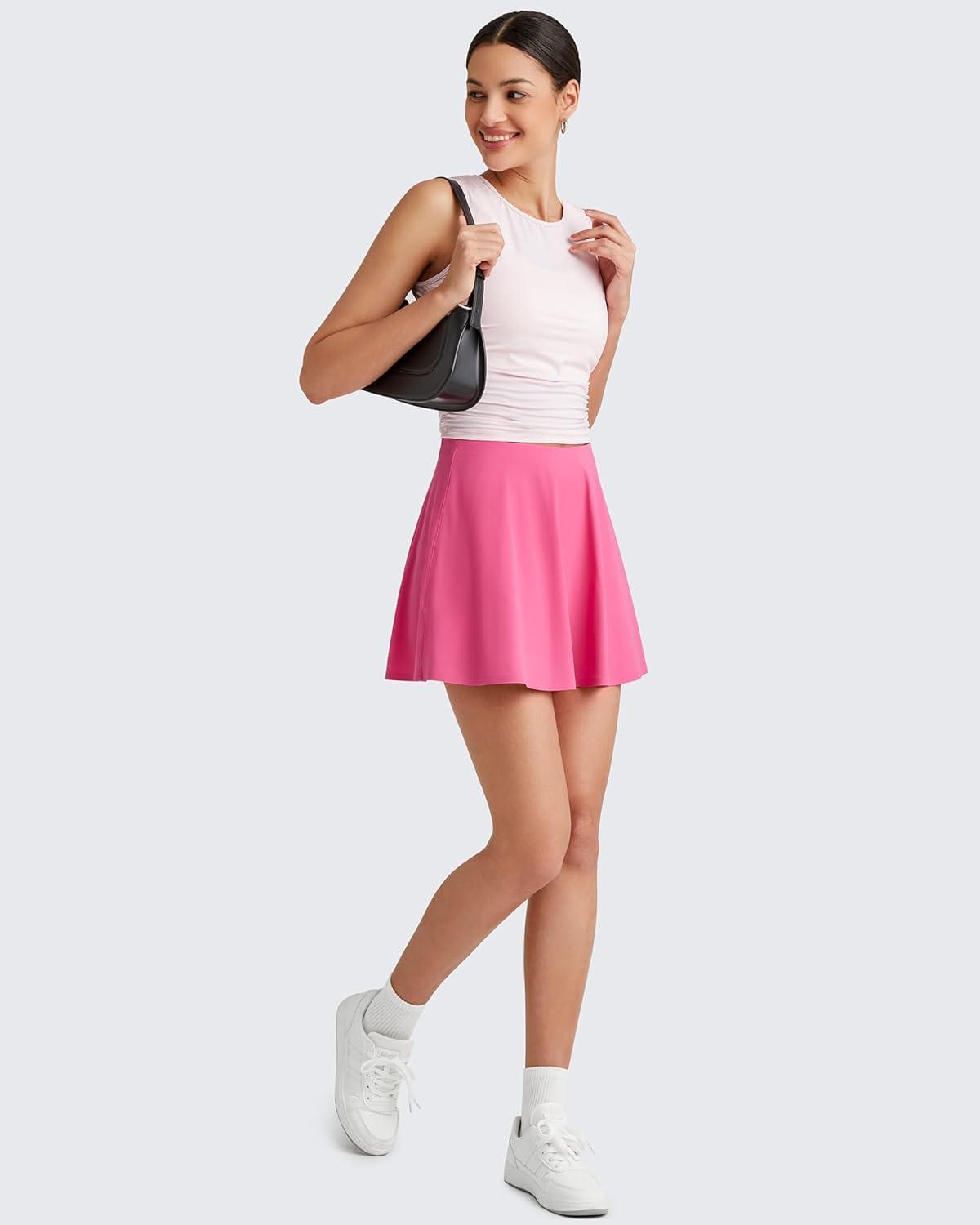 imageG4Free Tennis Skirts for Women Elastic Waist Pleated Casual Athletic Golf Pickleball Skorts with PocketsRose Pink