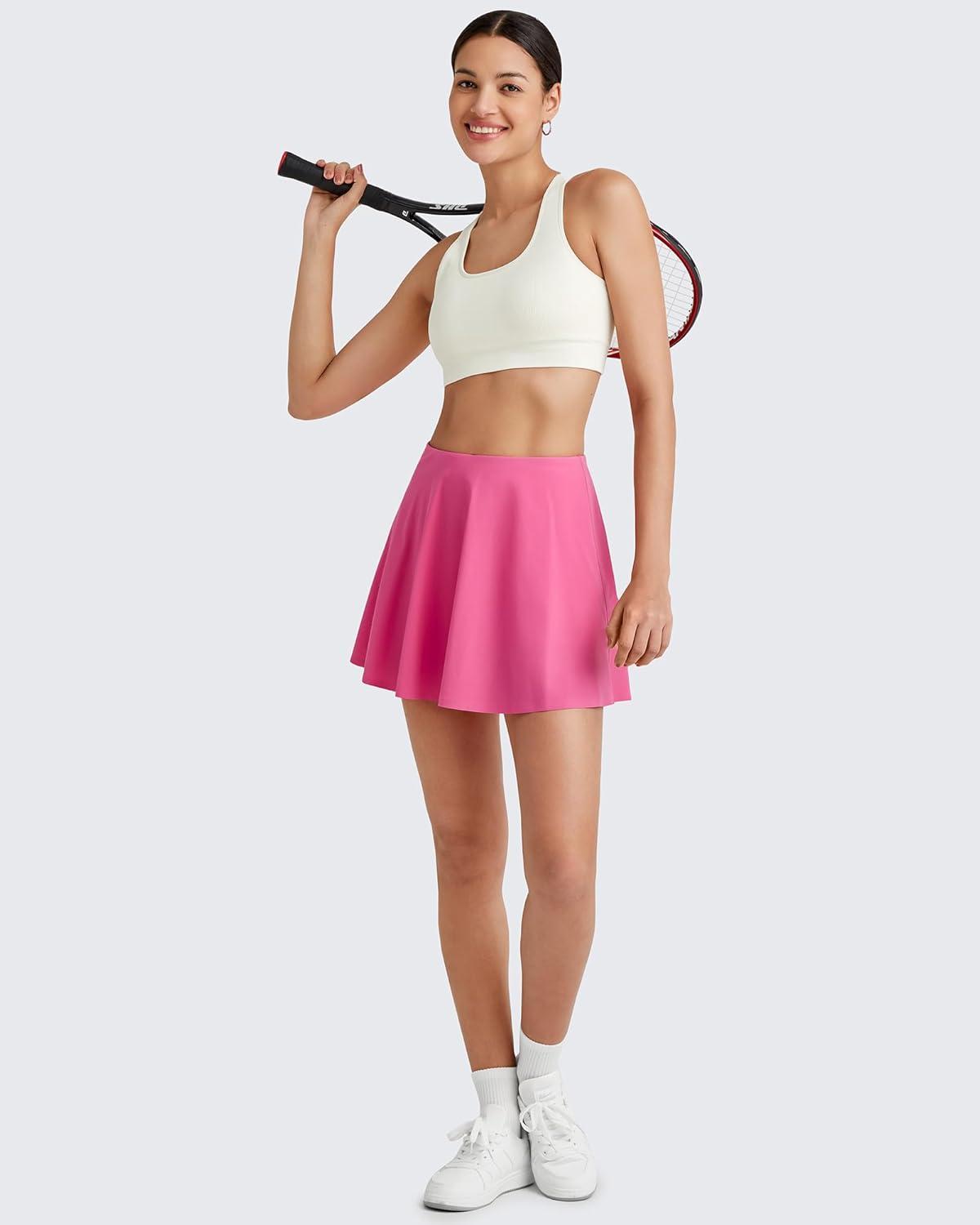 imageG4Free Tennis Skirts for Women Elastic Waist Pleated Casual Athletic Golf Pickleball Skorts with PocketsRose Pink