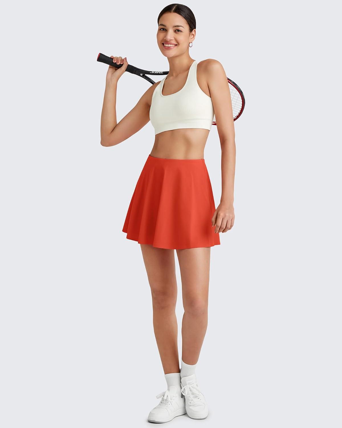 imageG4Free Tennis Skirts for Women Elastic Waist Pleated Casual Athletic Golf Pickleball Skorts with PocketsRust Orange
