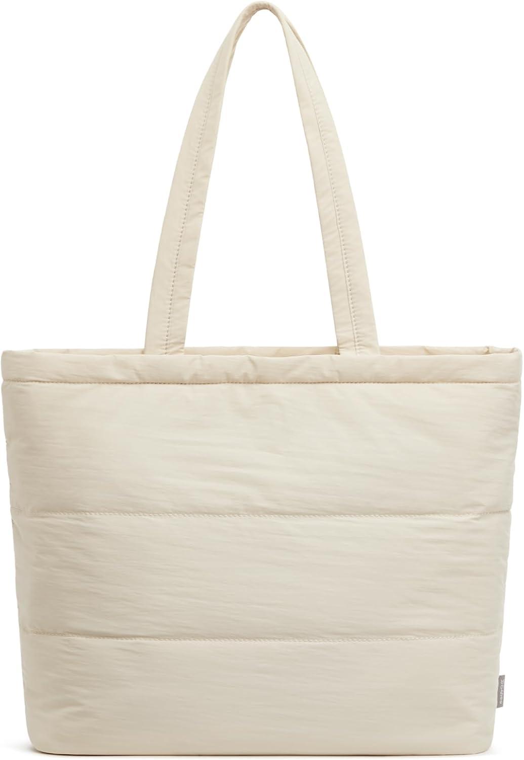 imageG4Free Tote Bag for Women Puffer Casual Shoulder Bag with Cup Holder and Laptop Compartment for Travel Work GymBeige