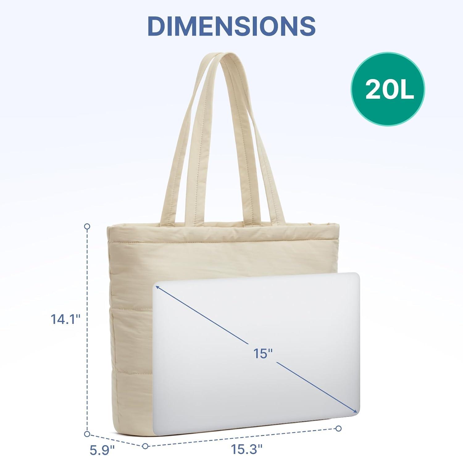 imageG4Free Tote Bag for Women Puffer Casual Shoulder Bag with Cup Holder and Laptop Compartment for Travel Work GymBeige