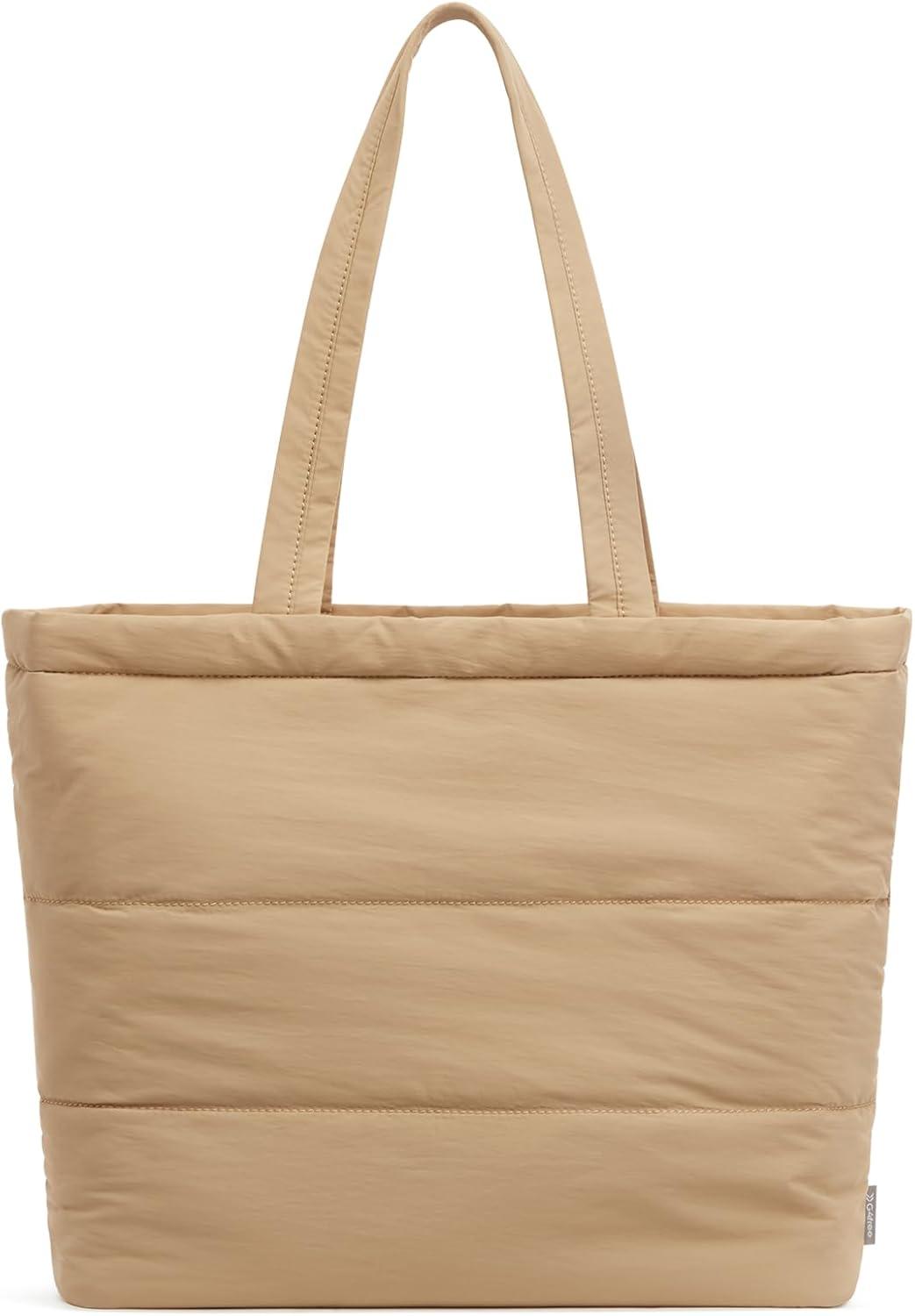imageG4Free Tote Bag for Women Puffer Casual Shoulder Bag with Cup Holder and Laptop Compartment for Travel Work GymKhaki