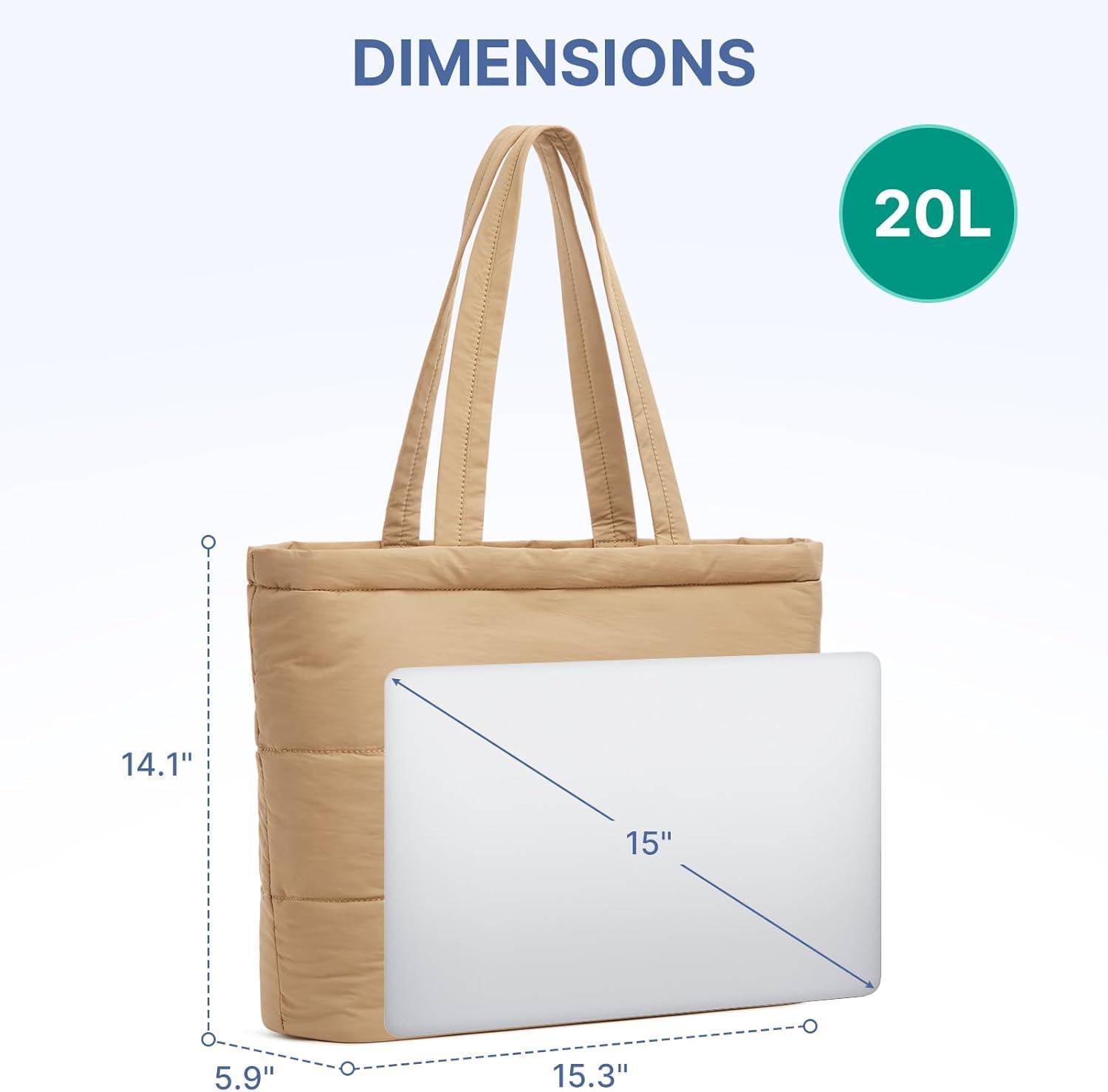 imageG4Free Tote Bag for Women Puffer Casual Shoulder Bag with Cup Holder and Laptop Compartment for Travel Work GymKhaki