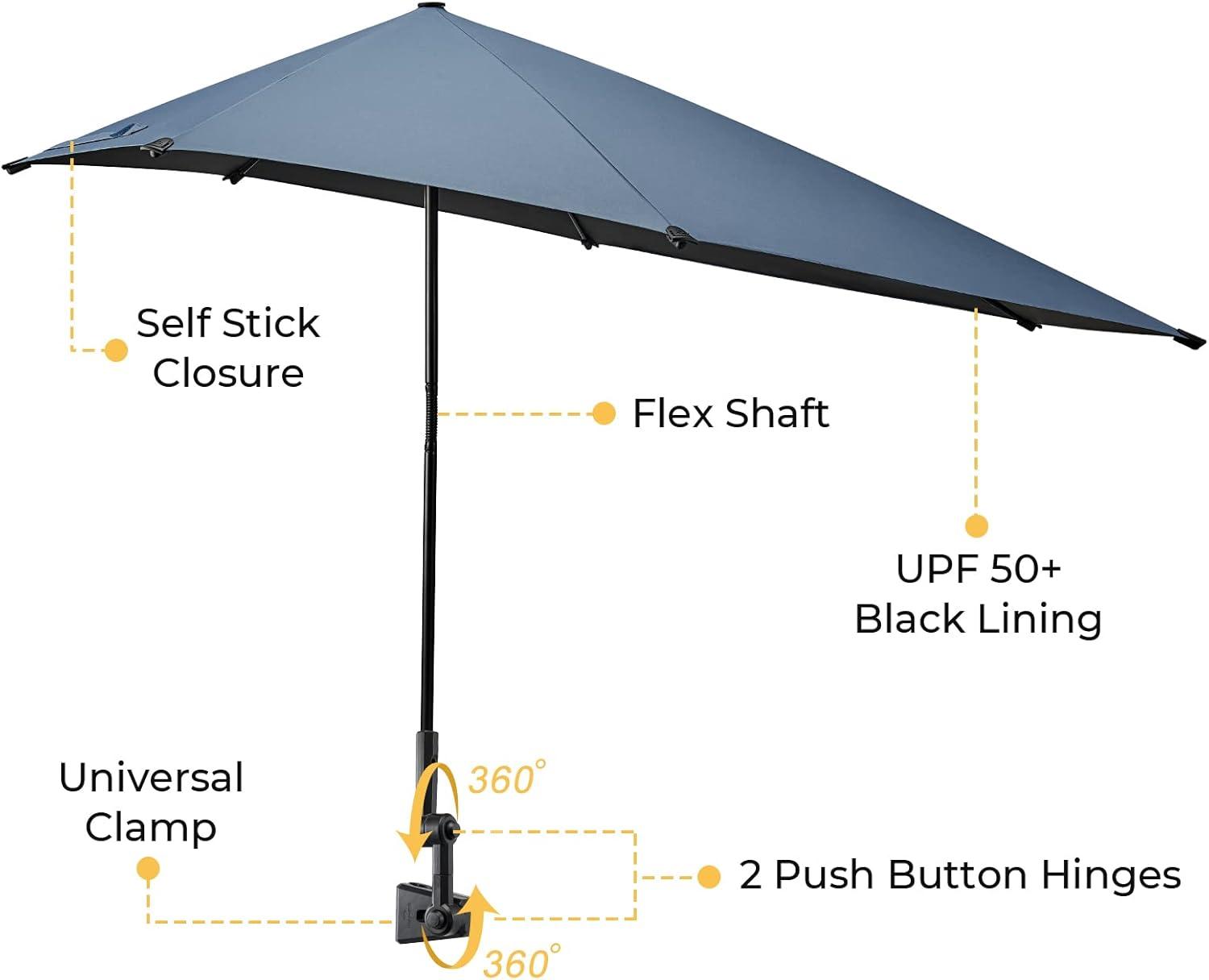 imageG4Free UPF 50 Adjustable Beach Umbrella XL with Universal Clamp for Chair Stroller Wheelchair Golf Cart Bleacher PatioDark Blue