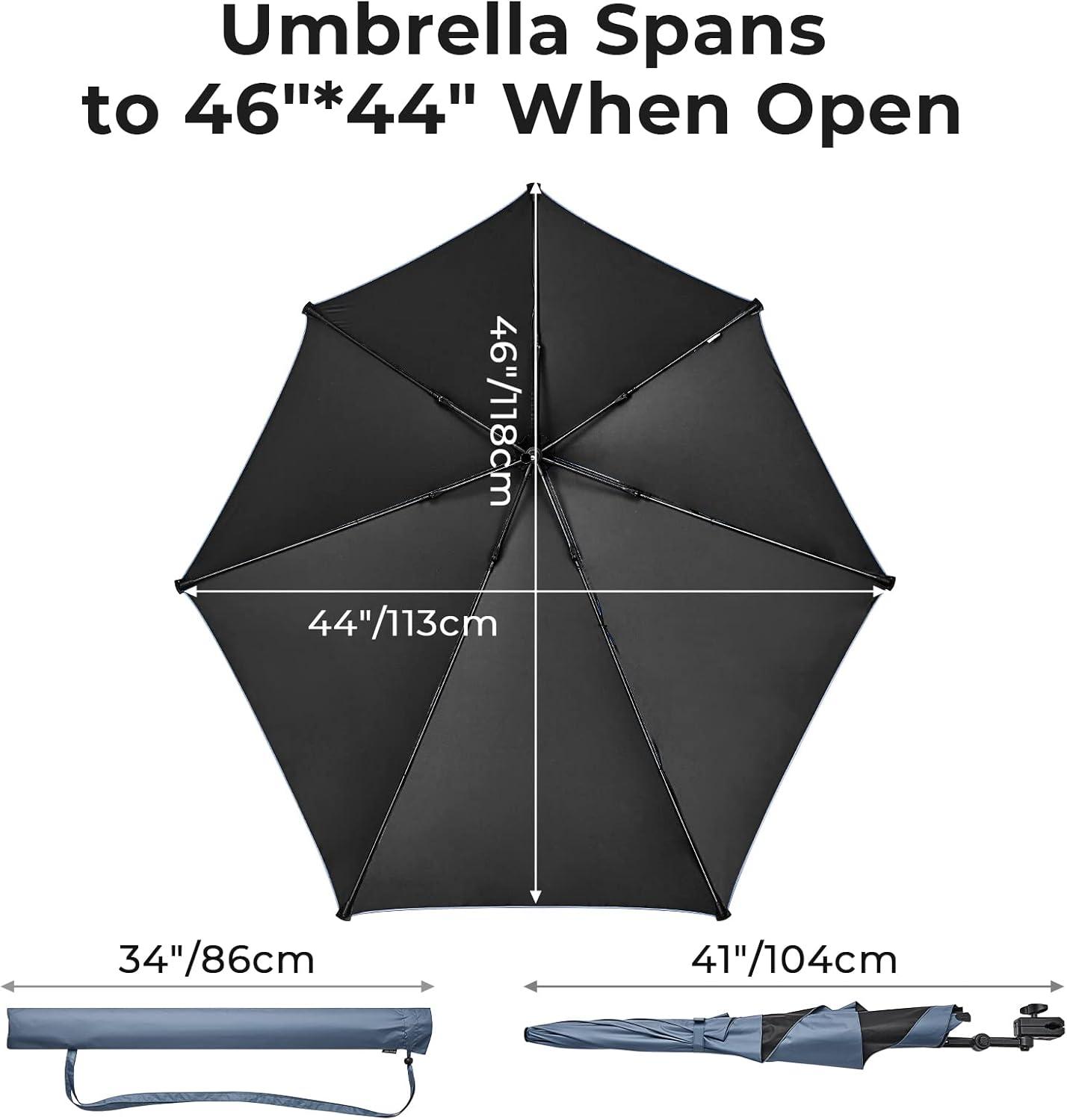 imageG4Free UPF 50 Adjustable Beach Umbrella XL with Universal Clamp for Chair Stroller Wheelchair Golf Cart Bleacher PatioDark Blue