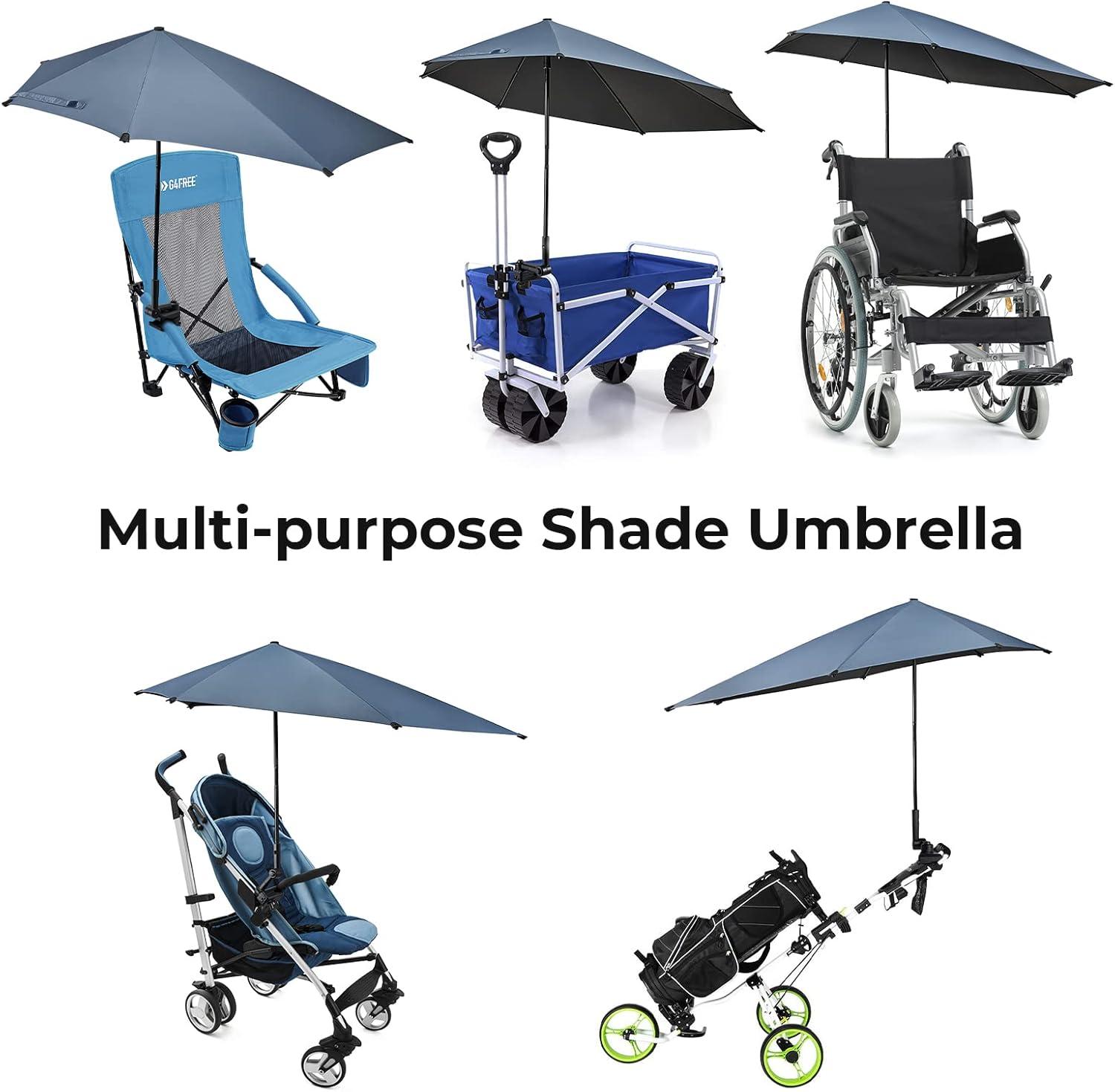 imageG4Free UPF 50 Adjustable Beach Umbrella XL with Universal Clamp for Chair Stroller Wheelchair Golf Cart Bleacher PatioDark Blue