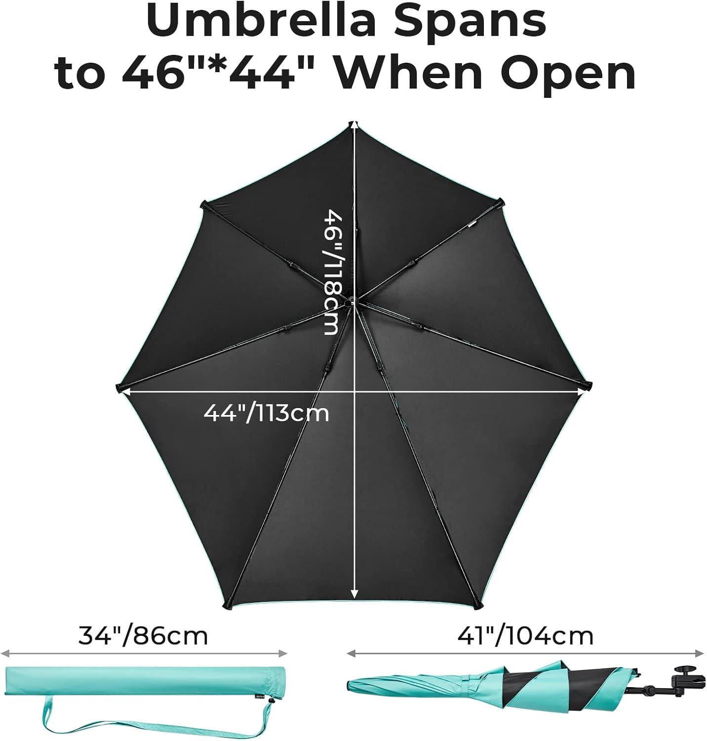imageG4Free UPF 50 Adjustable Beach Umbrella XL with Universal Clamp for Chair Stroller Wheelchair Golf Cart Bleacher PatioLake Blue