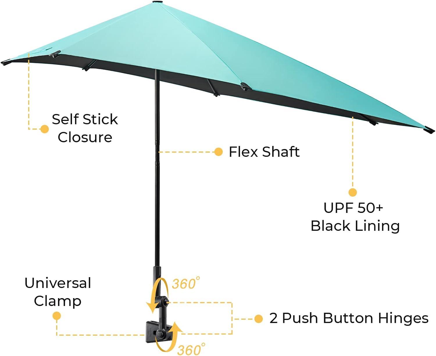 imageG4Free UPF 50 Adjustable Beach Umbrella XL with Universal Clamp for Chair Stroller Wheelchair Golf Cart Bleacher PatioLake Blue