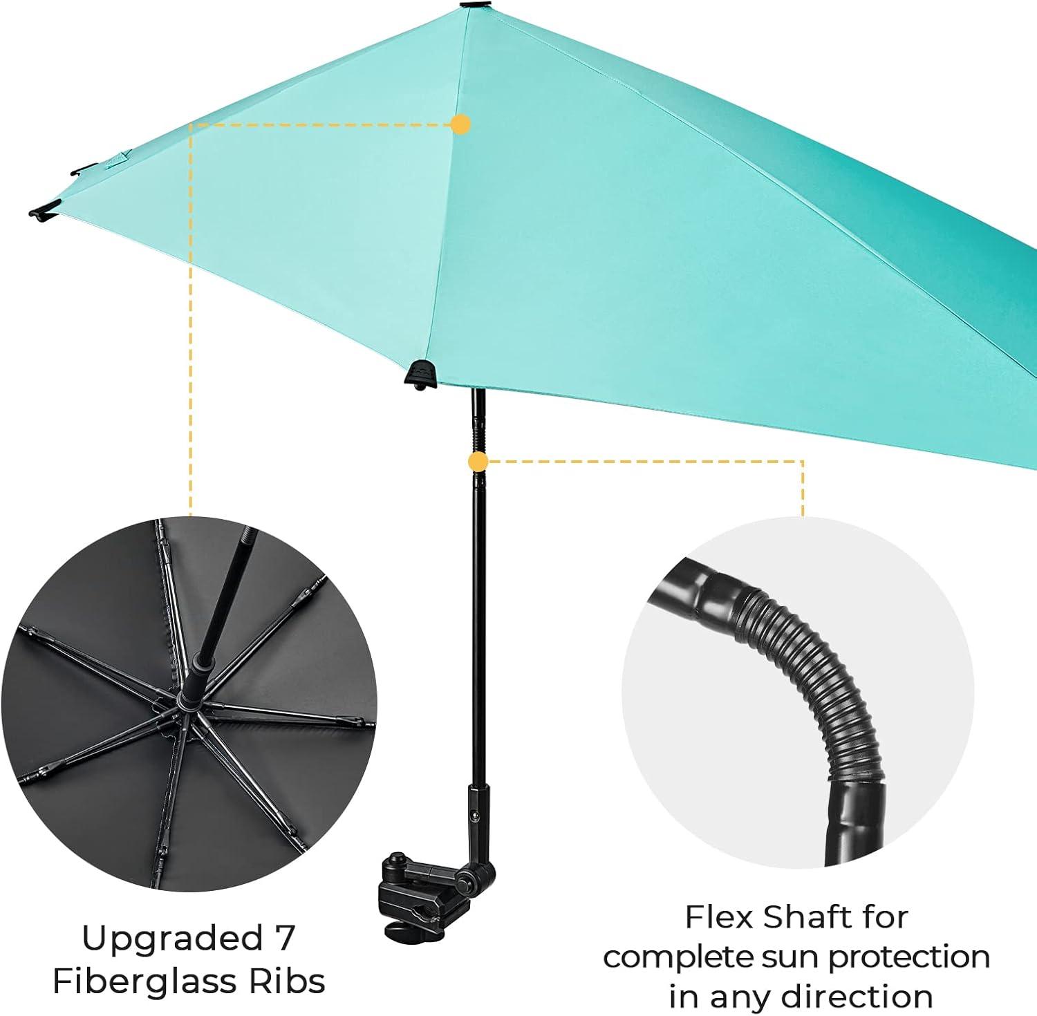 imageG4Free UPF 50 Adjustable Beach Umbrella XL with Universal Clamp for Chair Stroller Wheelchair Golf Cart Bleacher PatioLake Blue