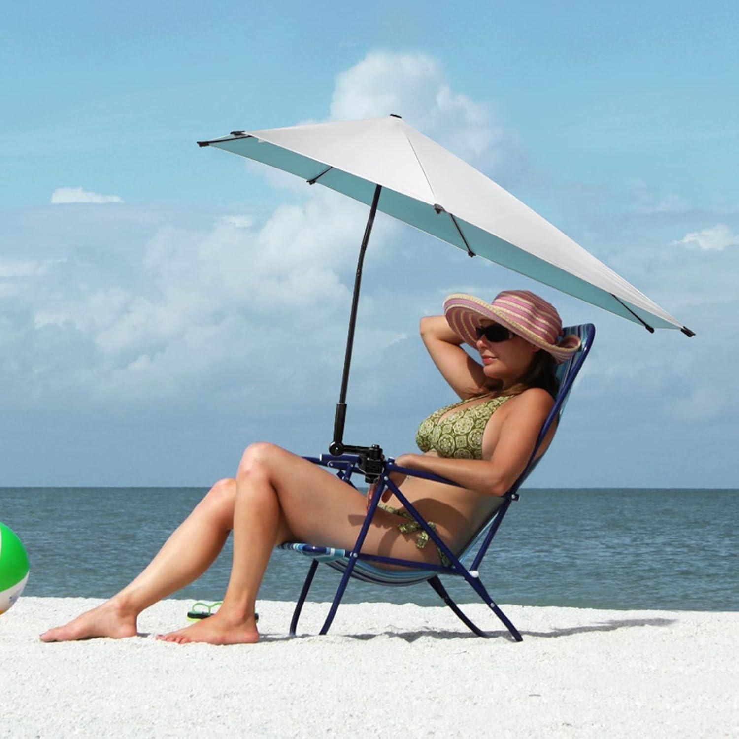 imageG4Free UPF 50 Adjustable Beach Umbrella XL with Universal Clamp for Chair Stroller Wheelchair Golf Cart Bleacher PatioLake BlueSilver