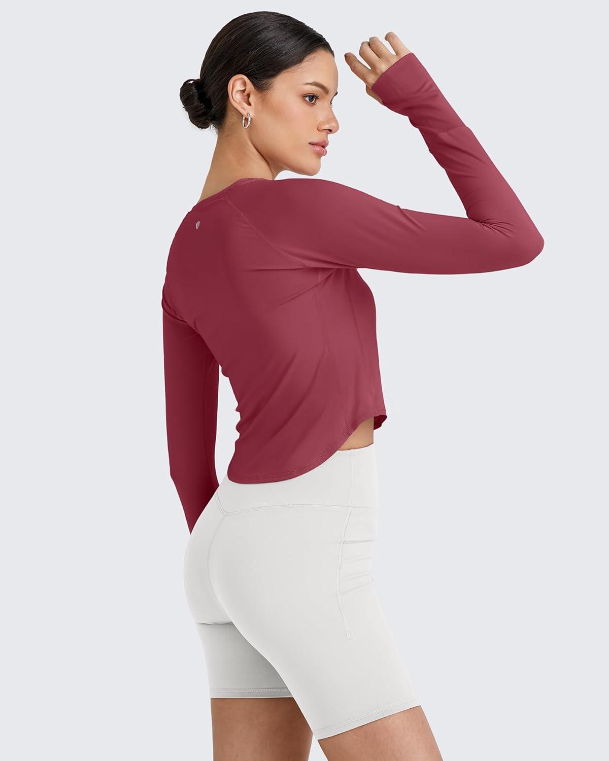 imageG4Free UPF 50 Rash Guard for Women Long Sleeve Workout Tops Lightweight Crop Length Sun Shirts UV Protection Athletic HikingBurgundy
