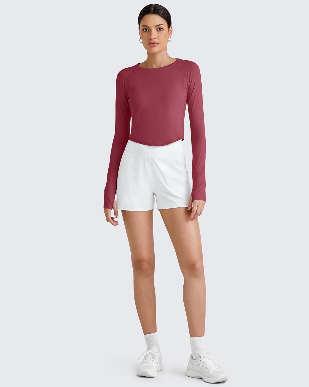 imageG4Free UPF 50 Rash Guard for Women Long Sleeve Workout Tops Lightweight Crop Length Sun Shirts UV Protection Athletic HikingBurgundy