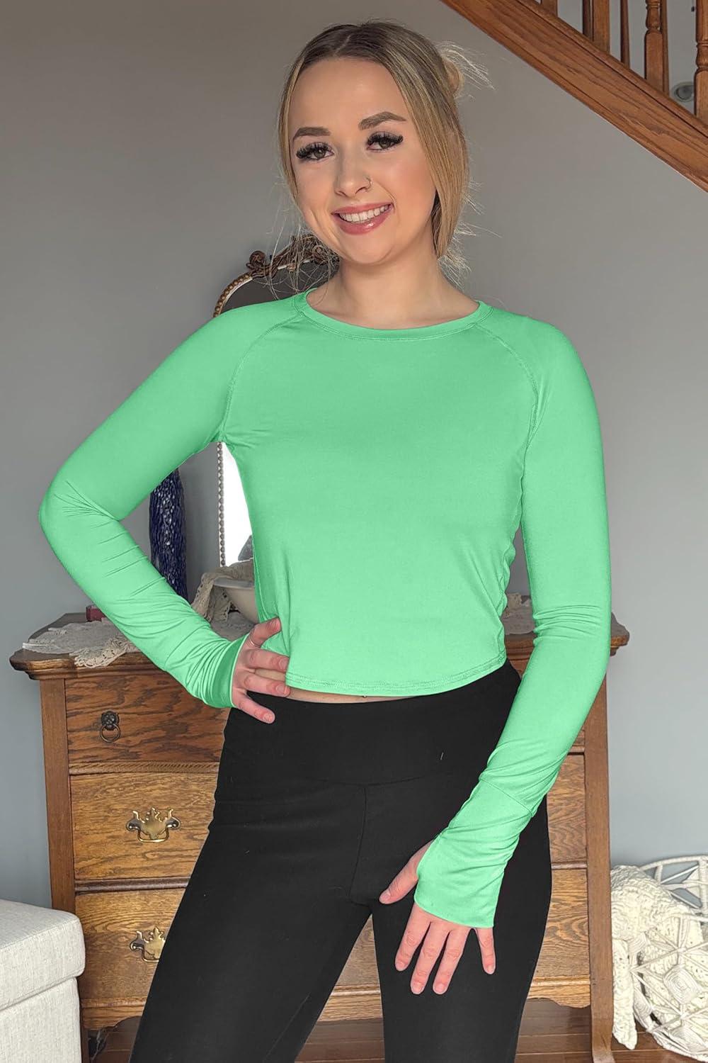 imageG4Free UPF 50 Rash Guard for Women Long Sleeve Workout Tops Lightweight Crop Length Sun Shirts UV Protection Athletic HikingMint Green