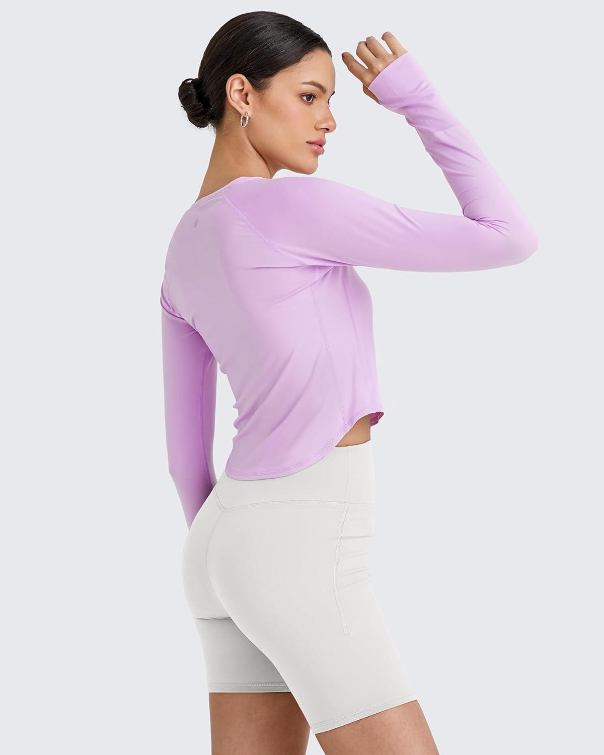 imageG4Free UPF 50 Rash Guard for Women Long Sleeve Workout Tops Lightweight Crop Length Sun Shirts UV Protection Athletic HikingPurple
