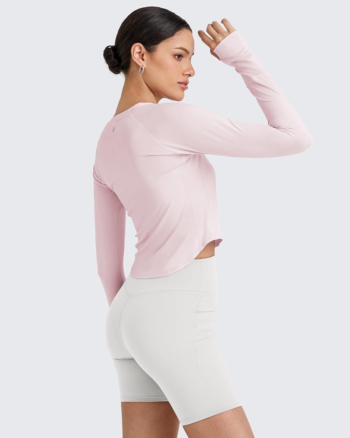imageG4Free UPF 50 Rash Guard for Women Long Sleeve Workout Tops Lightweight Crop Length Sun Shirts UV Protection Athletic HikingSmoky Blush