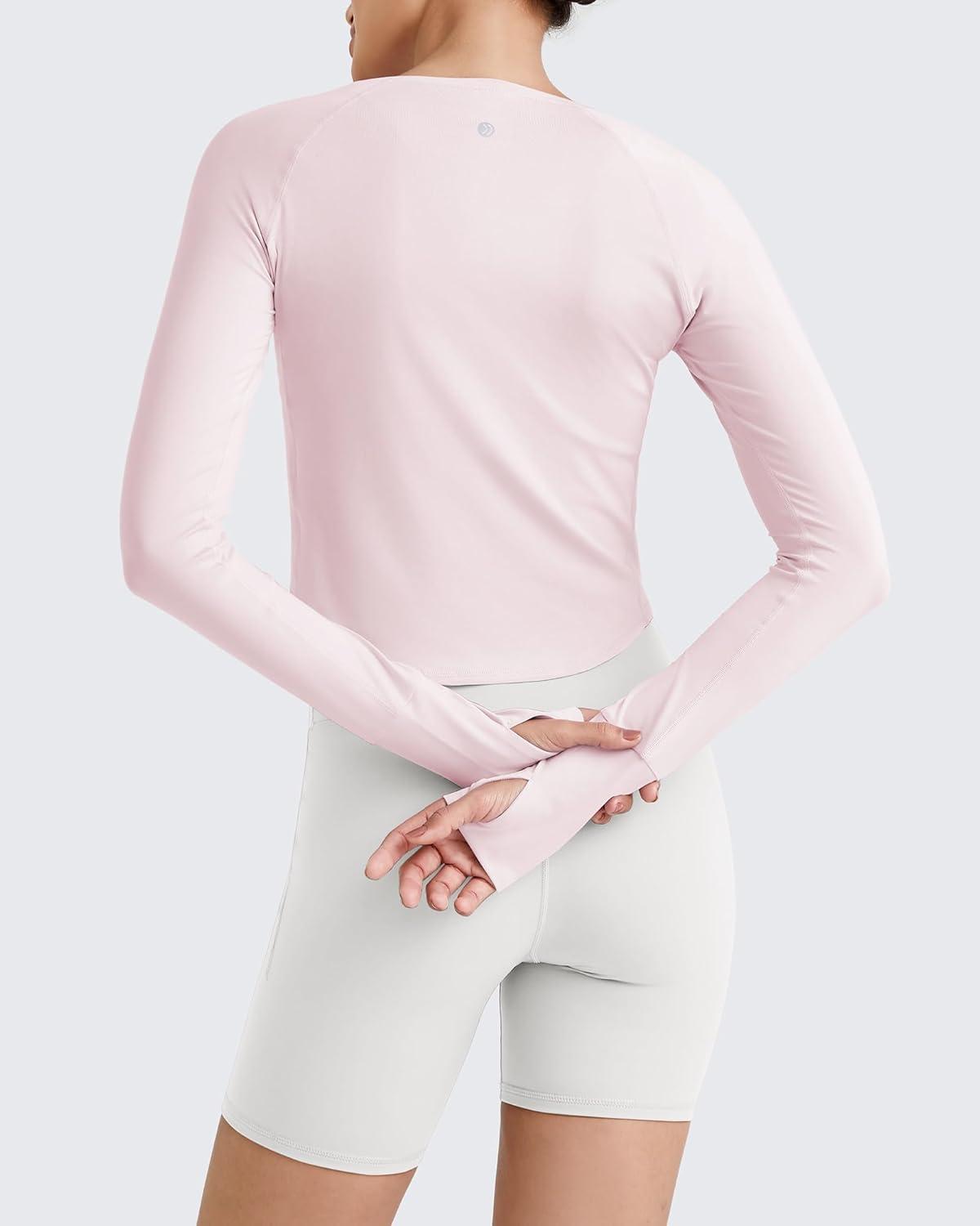 imageG4Free UPF 50 Rash Guard for Women Long Sleeve Workout Tops Lightweight Crop Length Sun Shirts UV Protection Athletic HikingSmoky Blush