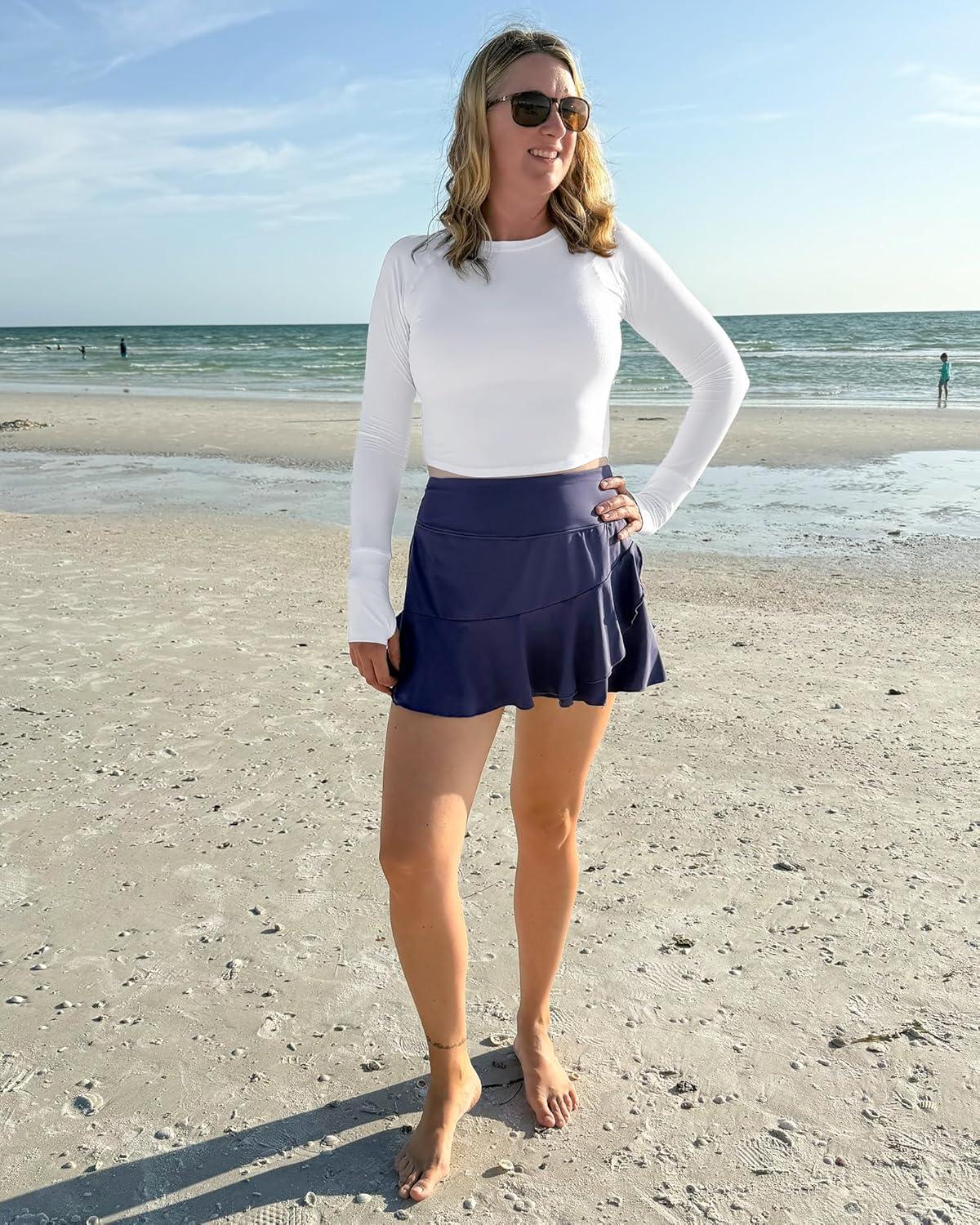 imageG4Free UPF 50 Rash Guard for Women Long Sleeve Workout Tops Lightweight Crop Length Sun Shirts UV Protection Athletic HikingWhite
