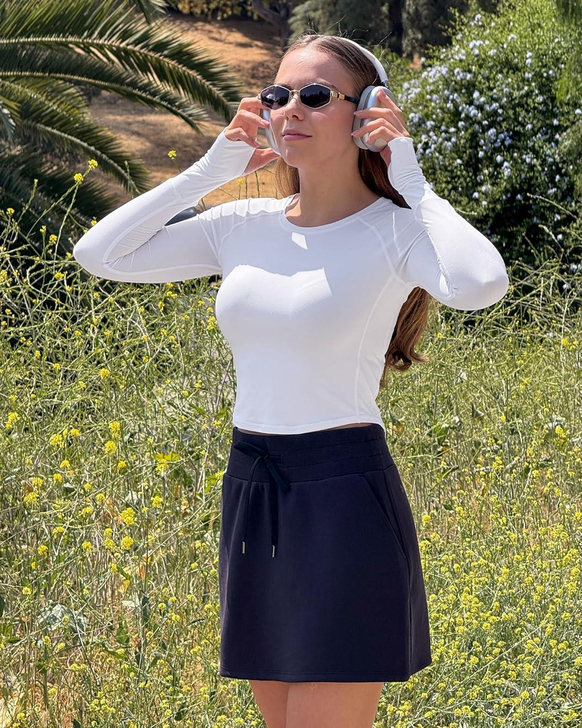 imageG4Free UPF 50 Rash Guard for Women Long Sleeve Workout Tops Lightweight Crop Length Sun Shirts UV Protection Athletic HikingWhite