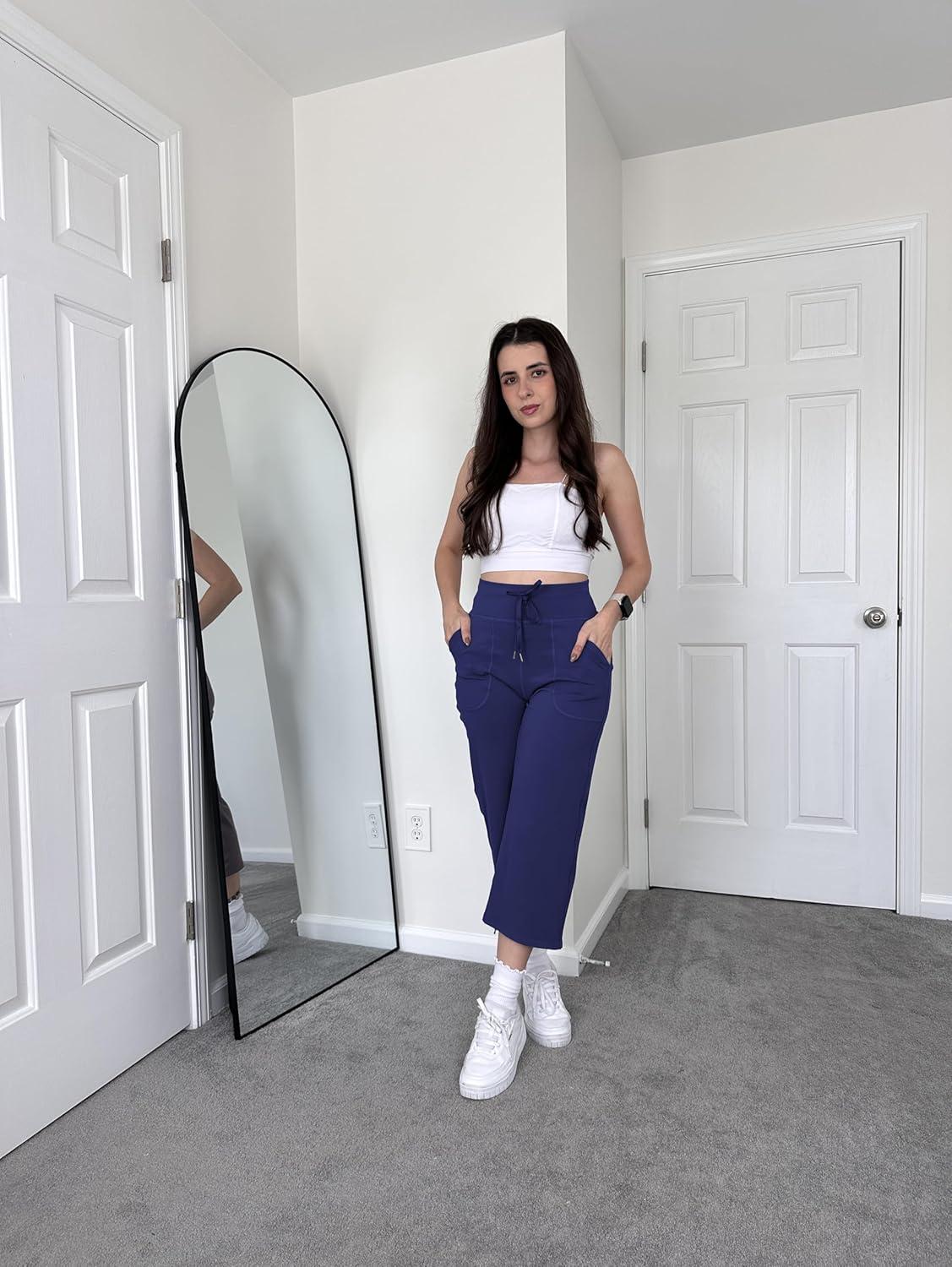 imageG4Free Wide Leg Capris Yoga Pants for Women with Pockets Summer High Waist Dress Pants for Workout Casual Pants 21quotRoyal Blue
