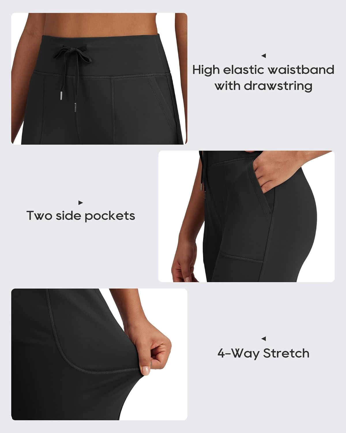 imageG4Free Wide Leg Fleece Lined Pants Women Drawstring Waist Winter Work Pants with Pockets for Casual OfficeBlack