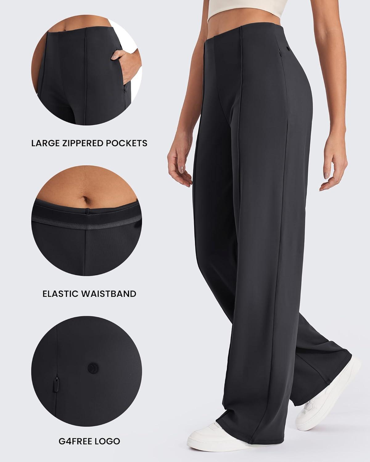 imageG4Free Wide Leg Pants for Women High Waisted Yoga Pants with Pockets Stretch Casual Lounge PantsBlack