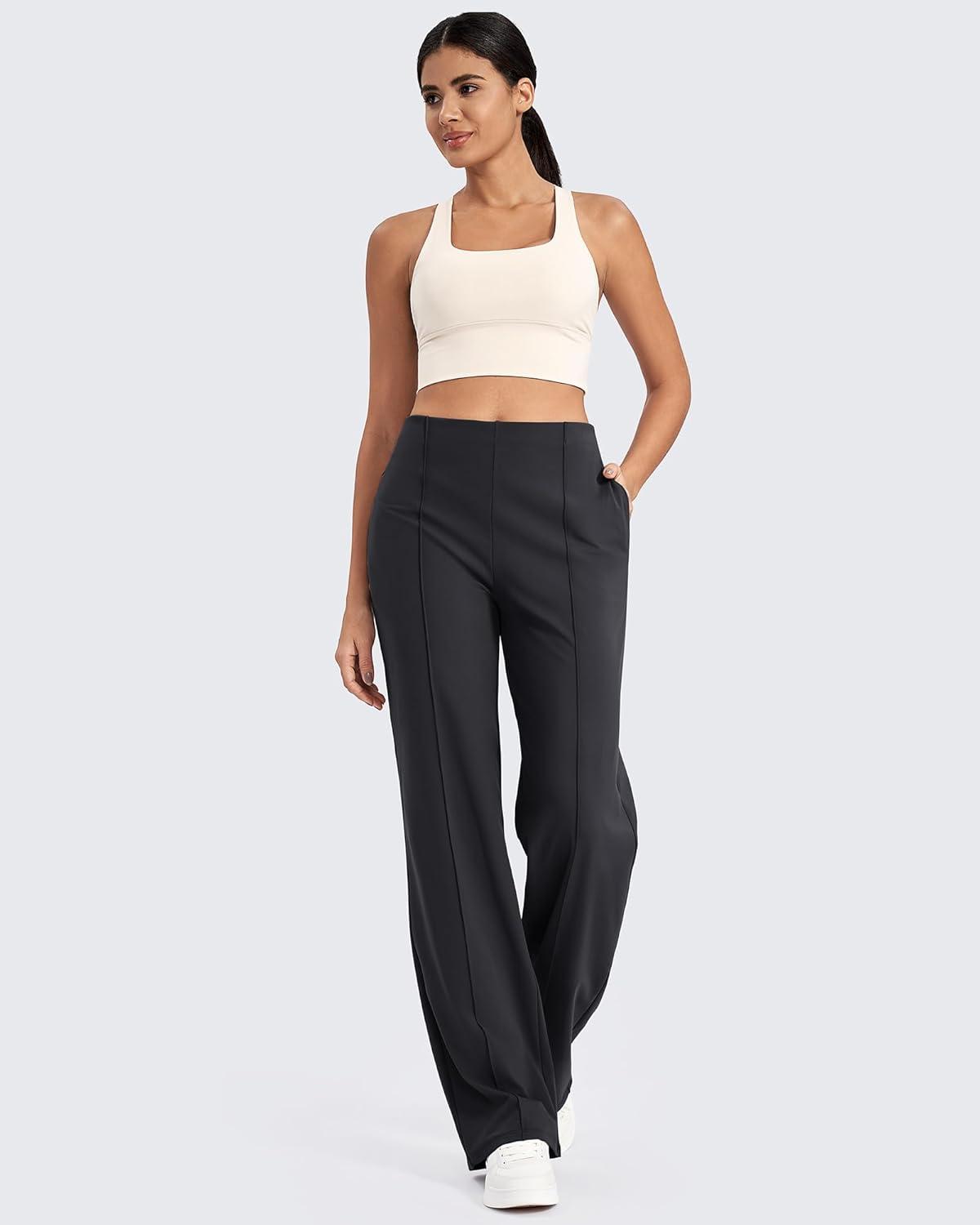 imageG4Free Wide Leg Pants for Women High Waisted Yoga Pants with Pockets Stretch Casual Lounge PantsBlack