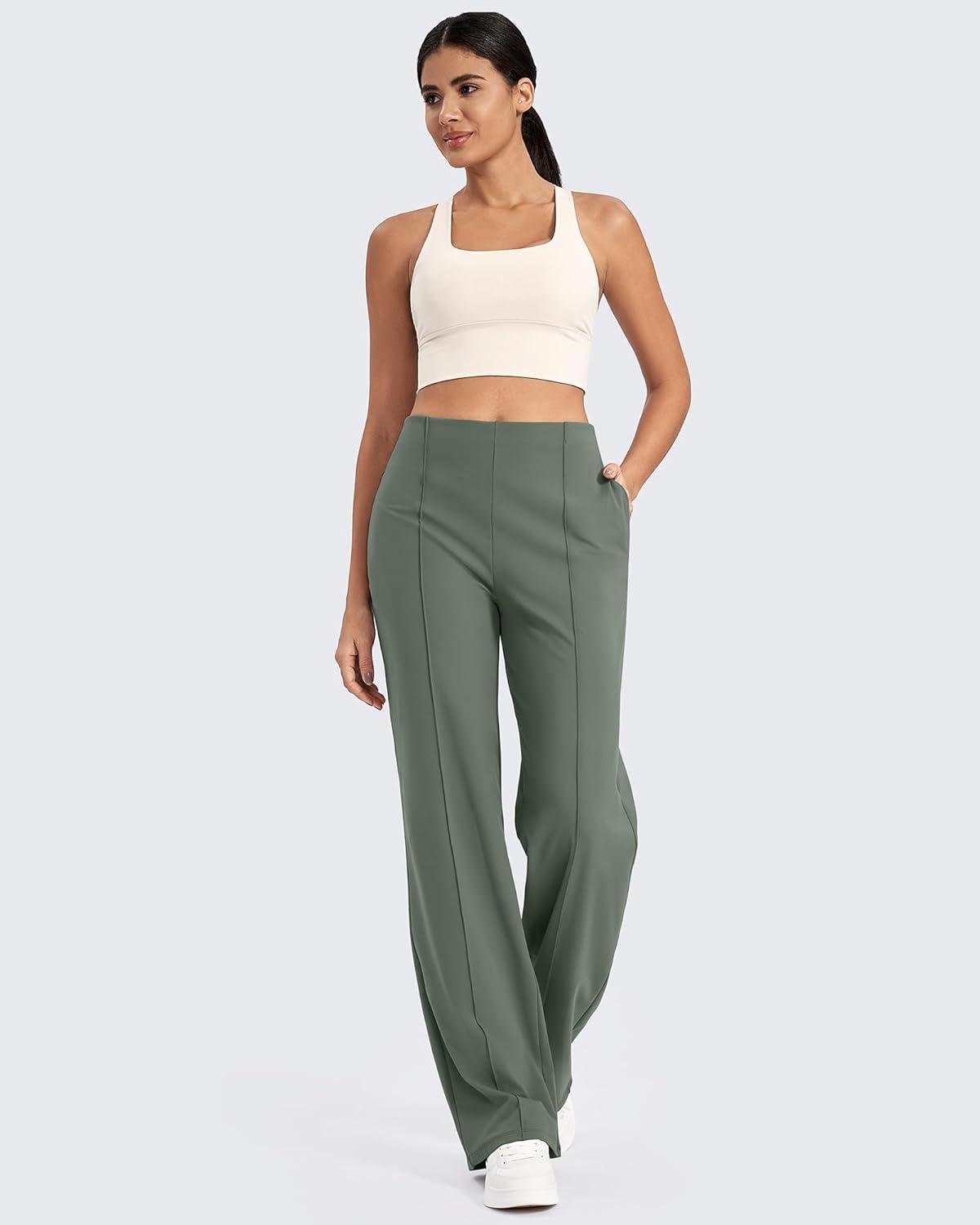 imageG4Free Wide Leg Pants for Women High Waisted Yoga Pants with Pockets Stretch Casual Lounge PantsGray Sage
