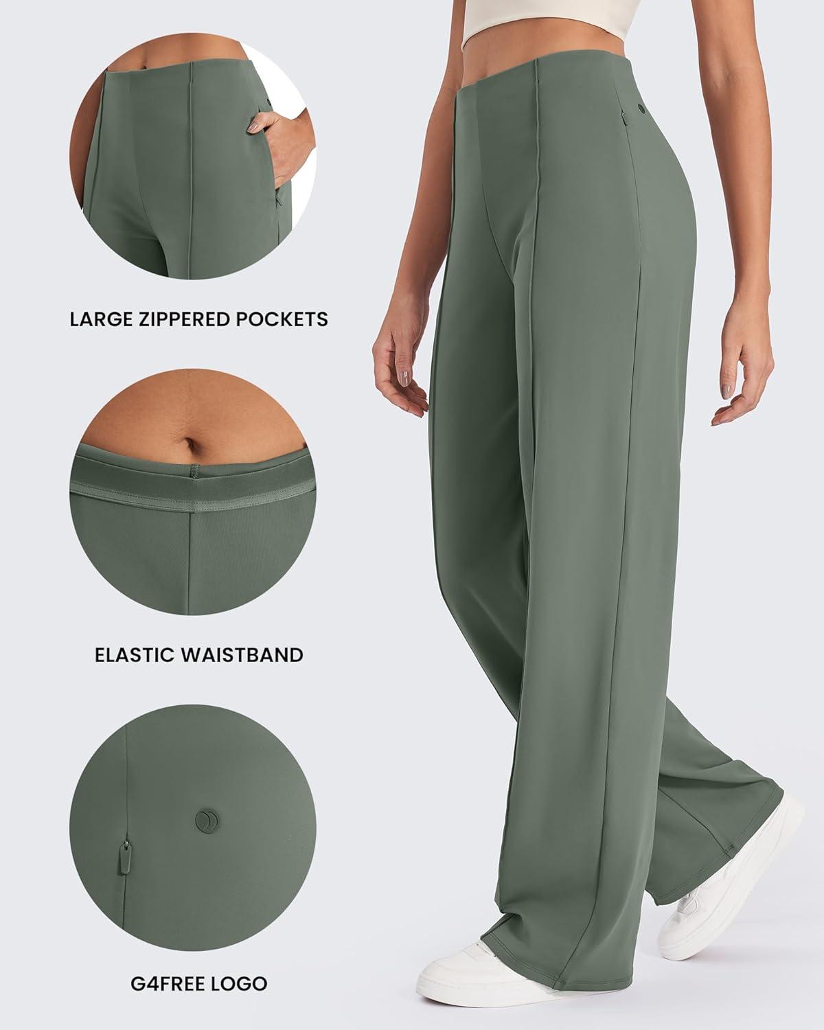 imageG4Free Wide Leg Pants for Women High Waisted Yoga Pants with Pockets Stretch Casual Lounge PantsGray Sage