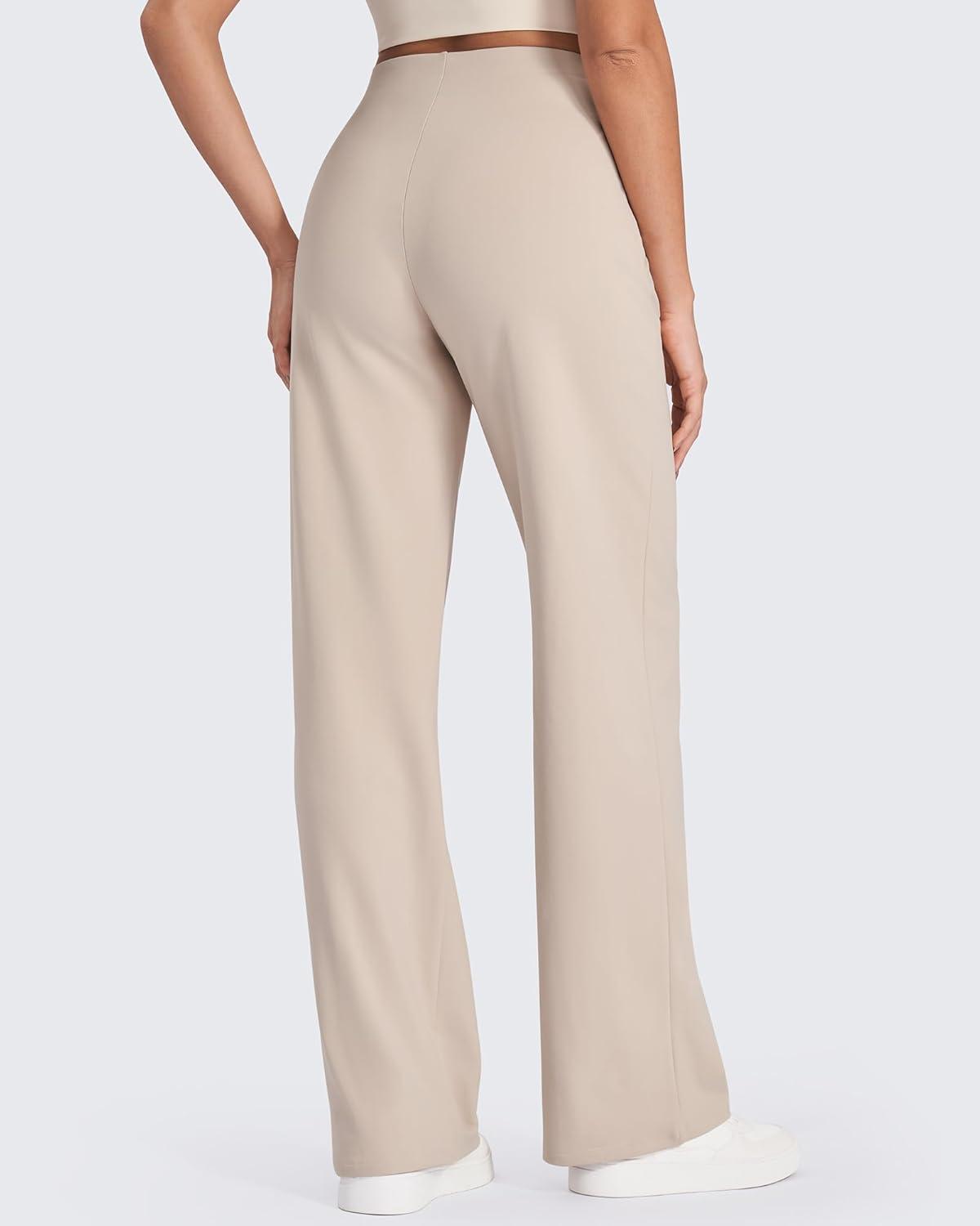 imageG4Free Wide Leg Pants for Women High Waisted Yoga Pants with Pockets Stretch Casual Lounge PantsKhaki