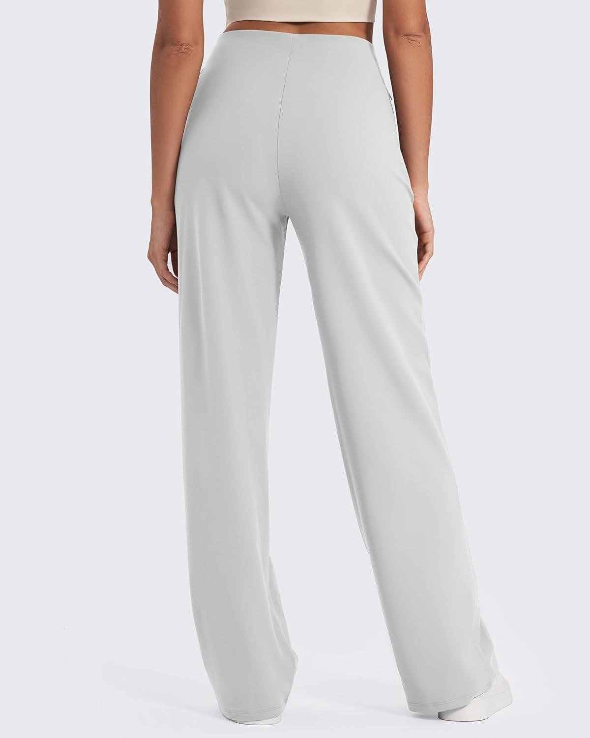 imageG4Free Wide Leg Pants for Women High Waisted Yoga Pants with Pockets Stretch Casual Lounge PantsLight Gray