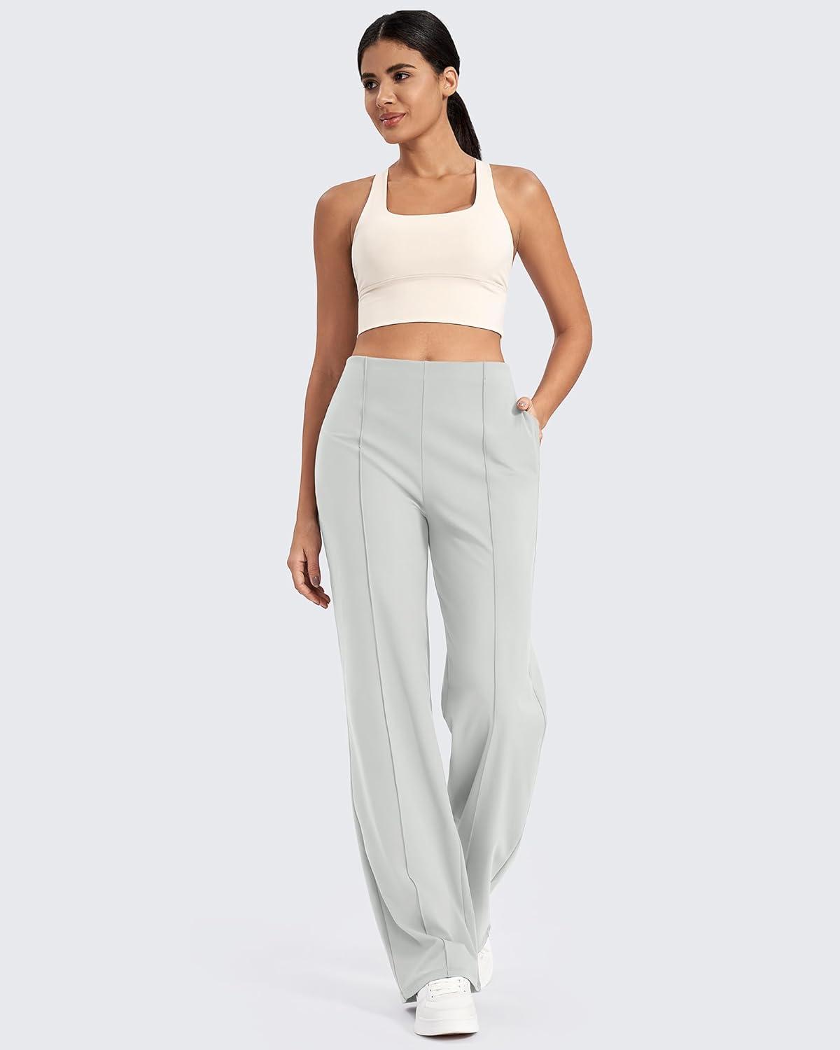 imageG4Free Wide Leg Pants for Women High Waisted Yoga Pants with Pockets Stretch Casual Lounge PantsLight Gray
