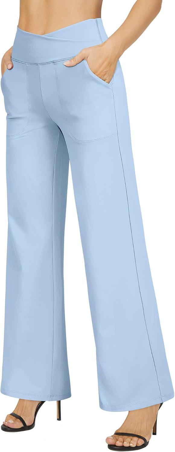 imageG4Free Wide Leg Pants for Women Loose Yoga Pants with Pockets PetiteRegularTall Stretch Casual Lounge PantsBaby Blue