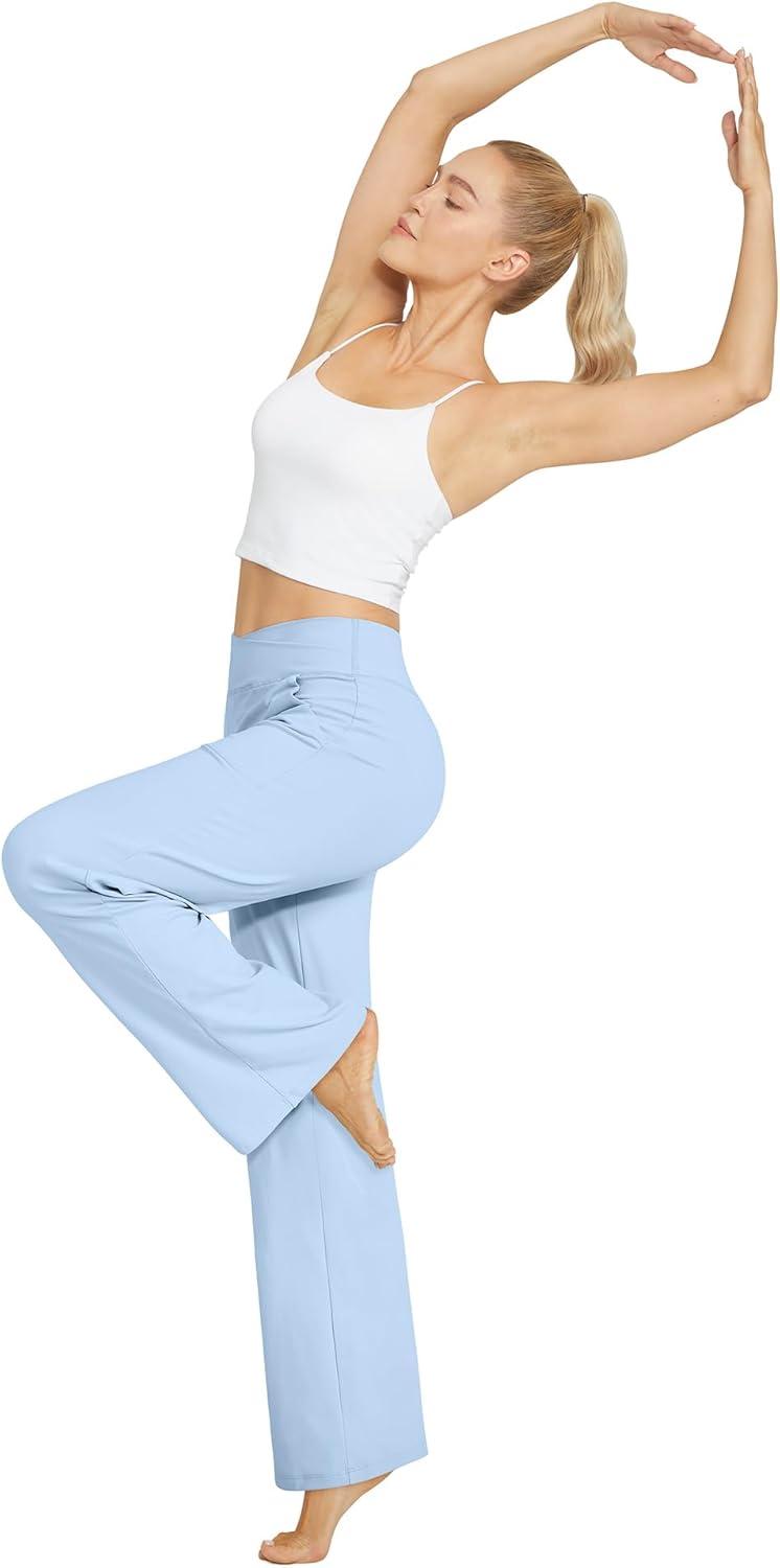imageG4Free Wide Leg Pants for Women Loose Yoga Pants with Pockets PetiteRegularTall Stretch Casual Lounge PantsBaby Blue
