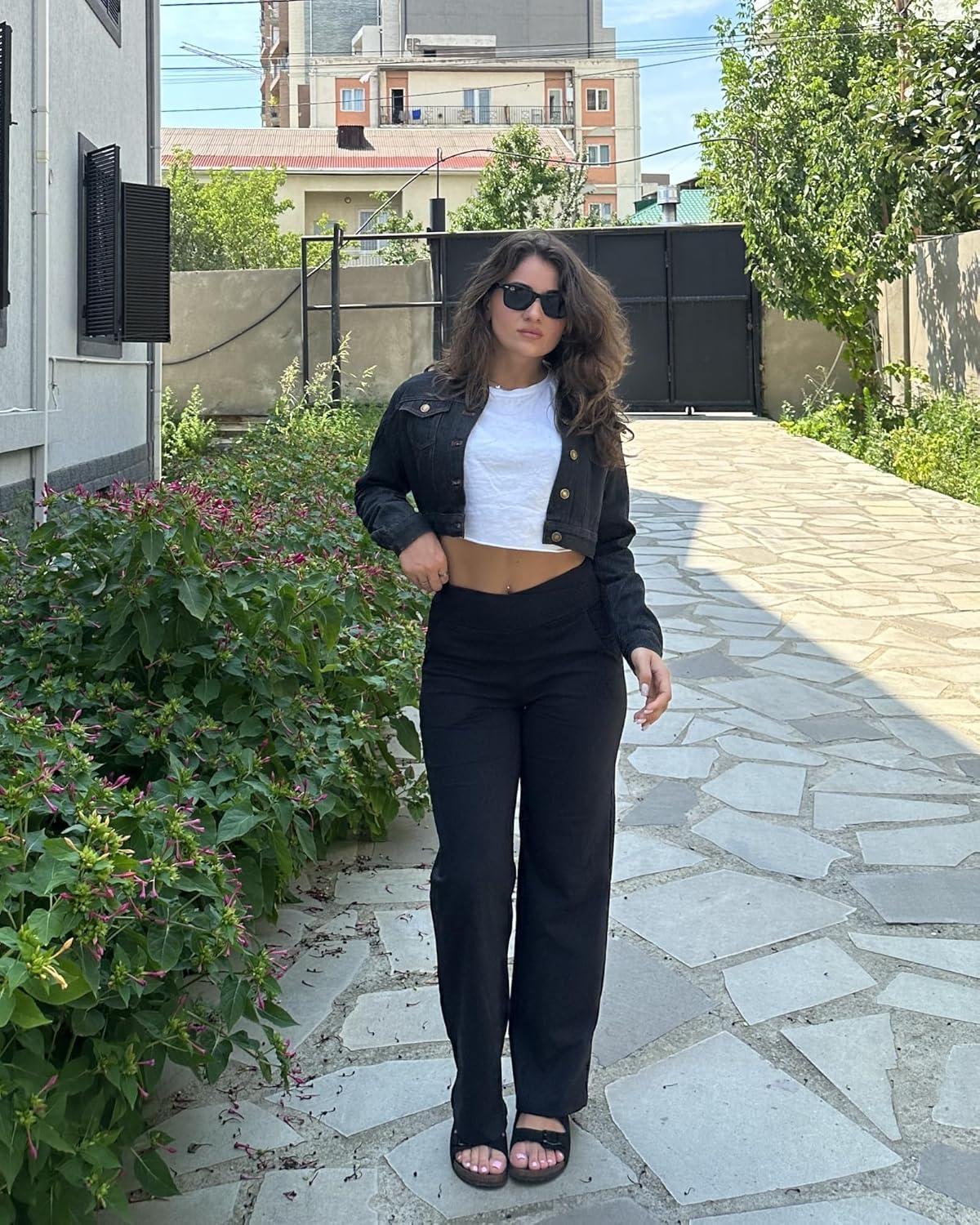 imageG4Free Wide Leg Pants for Women Loose Yoga Pants with Pockets PetiteRegularTall Stretch Casual Lounge PantsBlack