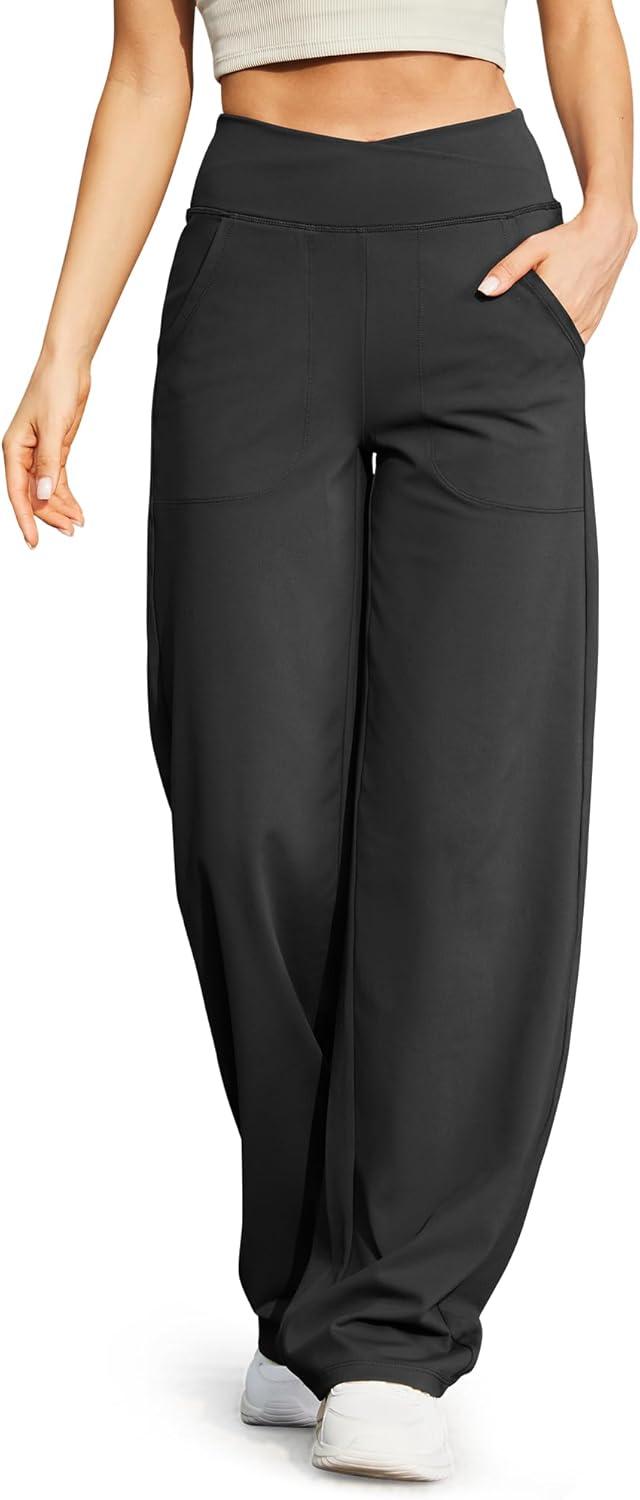 imageG4Free Wide Leg Pants for Women Loose Yoga Pants with Pockets PetiteRegularTall Stretch Casual Lounge PantsBlack