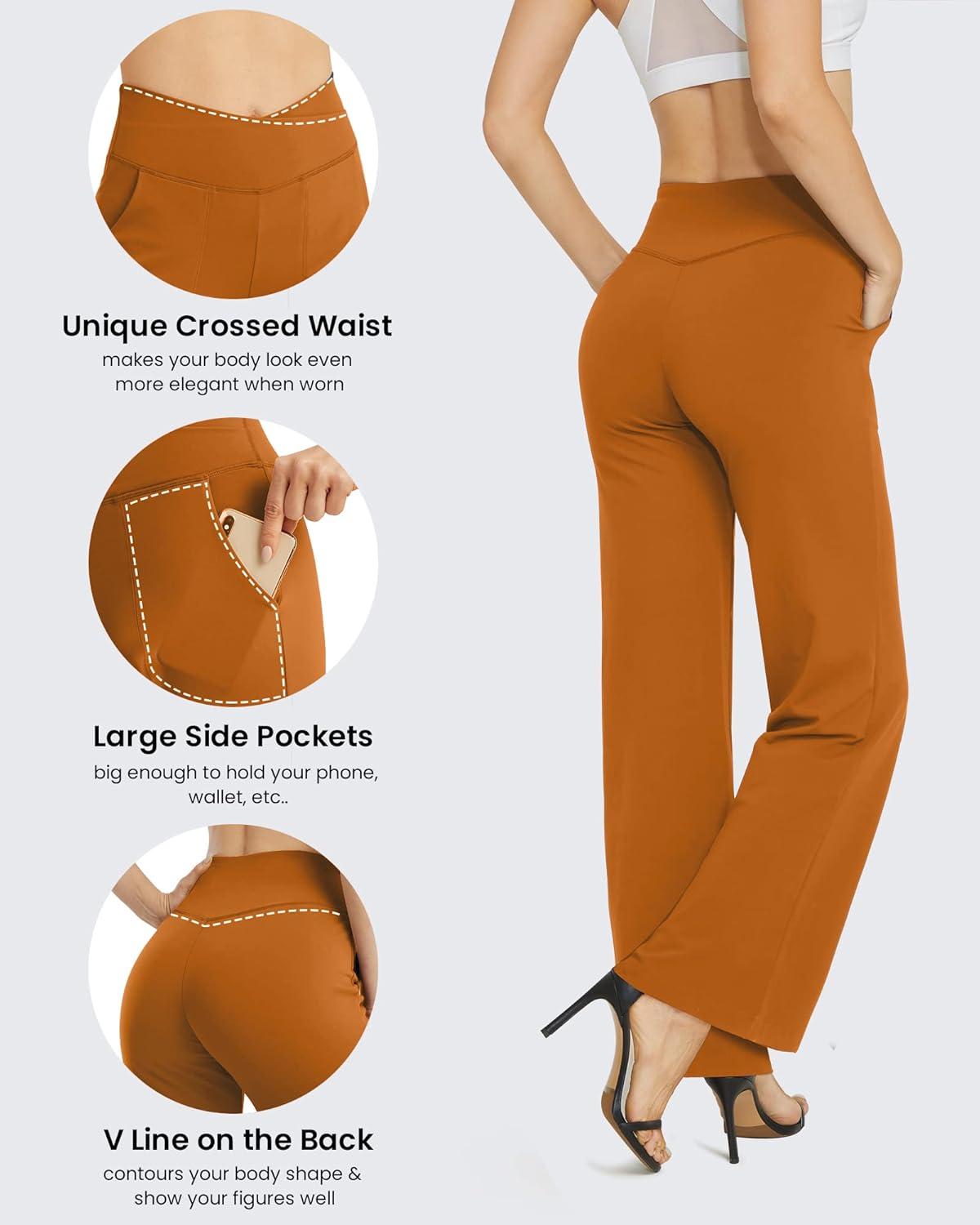 imageG4Free Wide Leg Pants for Women Loose Yoga Pants with Pockets PetiteRegularTall Stretch Casual Lounge PantsBrown Sugar